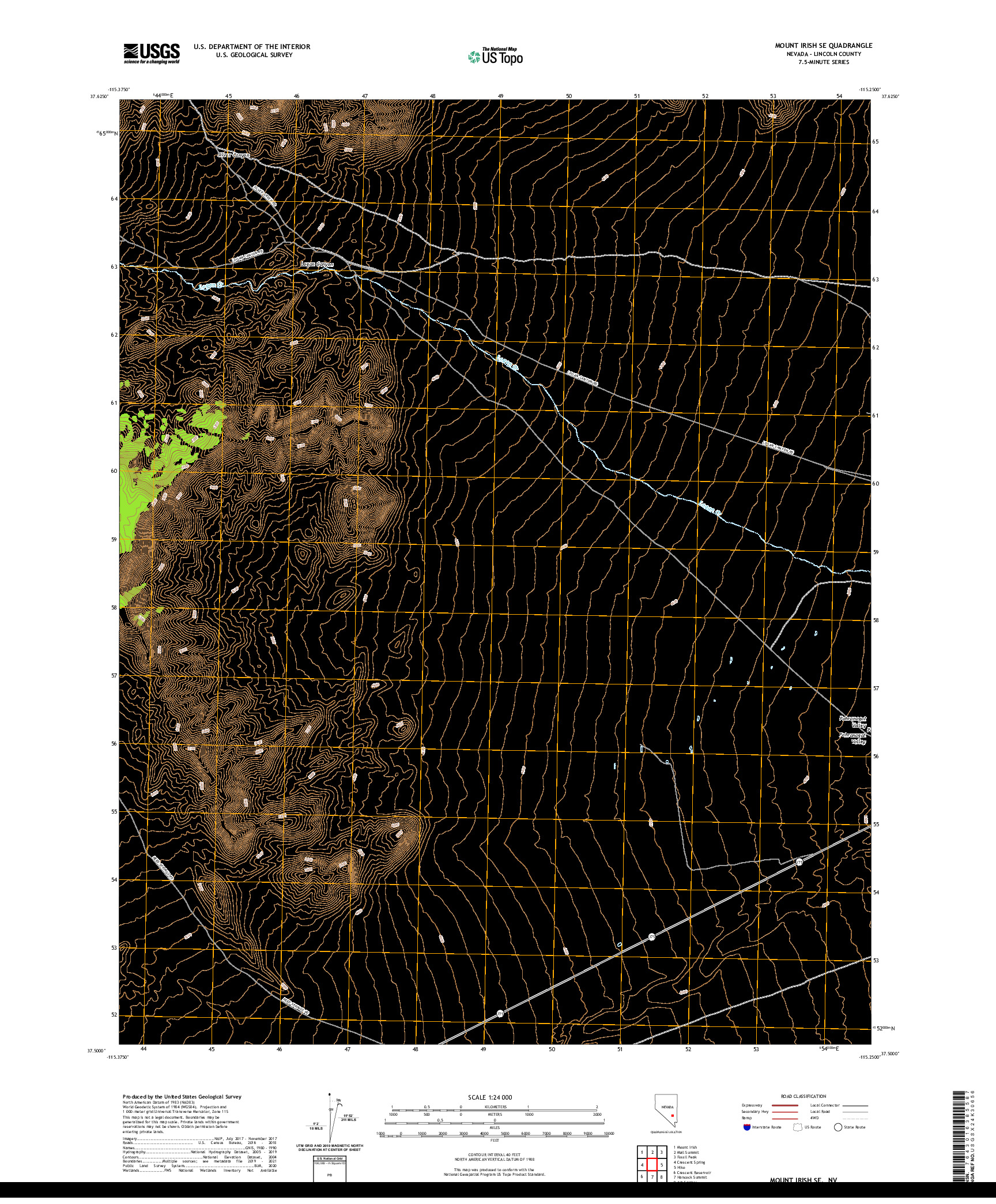 US TOPO 7.5-MINUTE MAP FOR MOUNT IRISH SE, NV