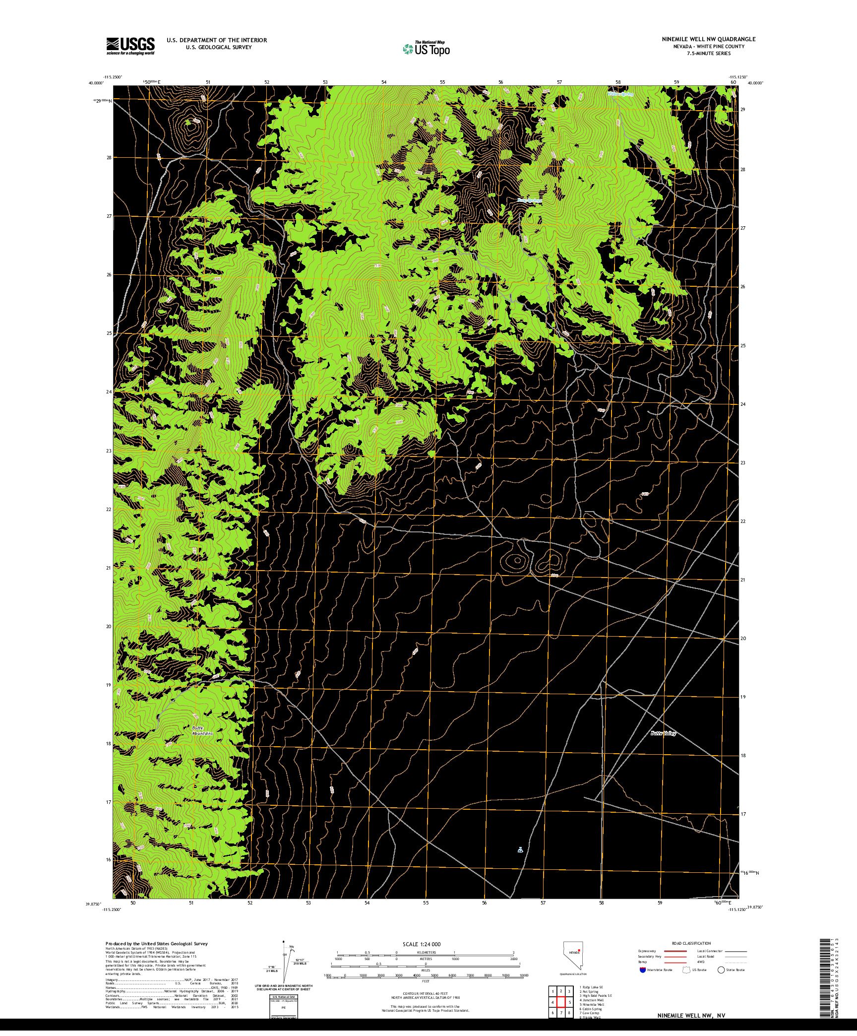 US TOPO 7.5-MINUTE MAP FOR NINEMILE WELL NW, NV