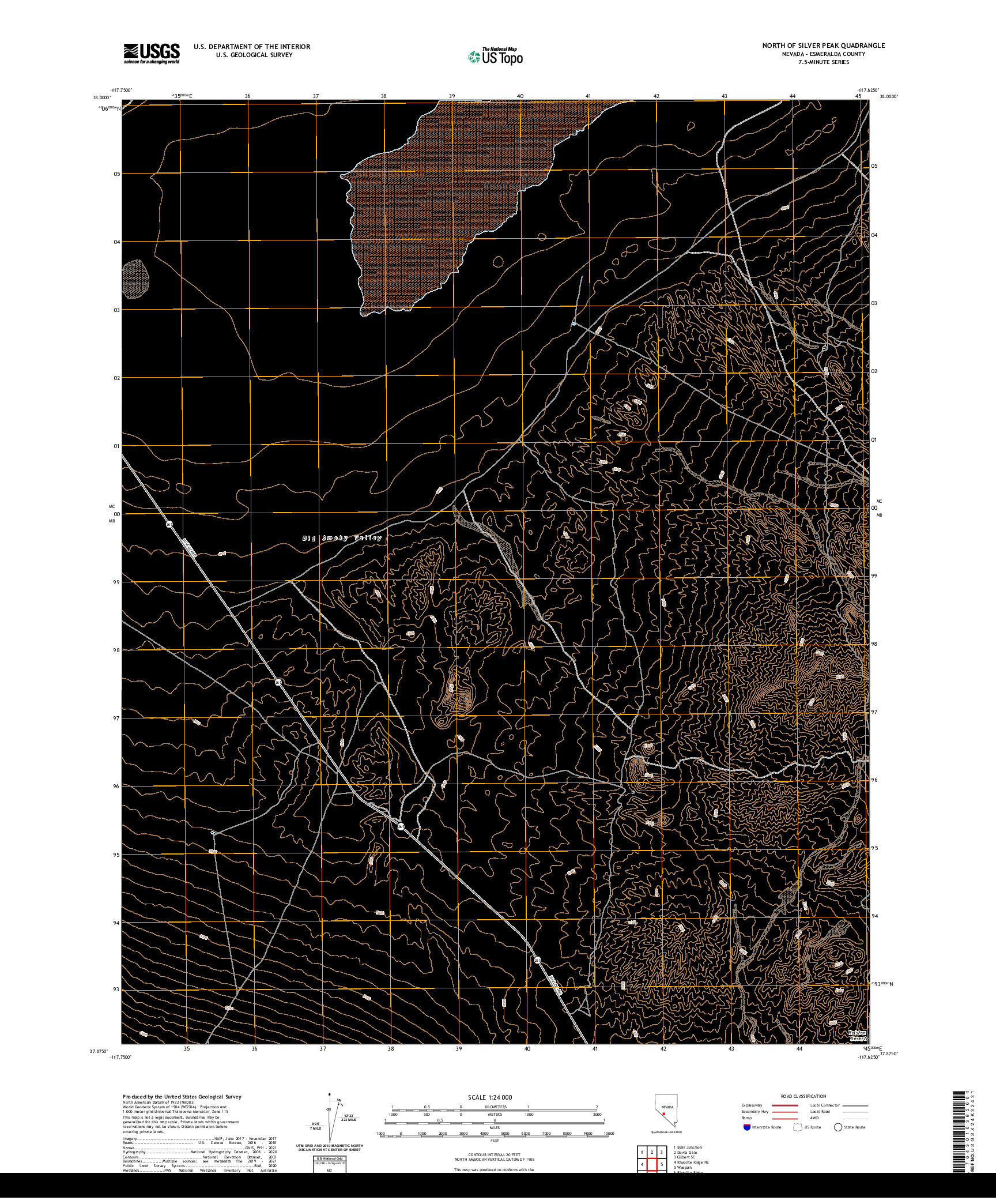 US TOPO 7.5-MINUTE MAP FOR NORTH OF SILVER PEAK, NV