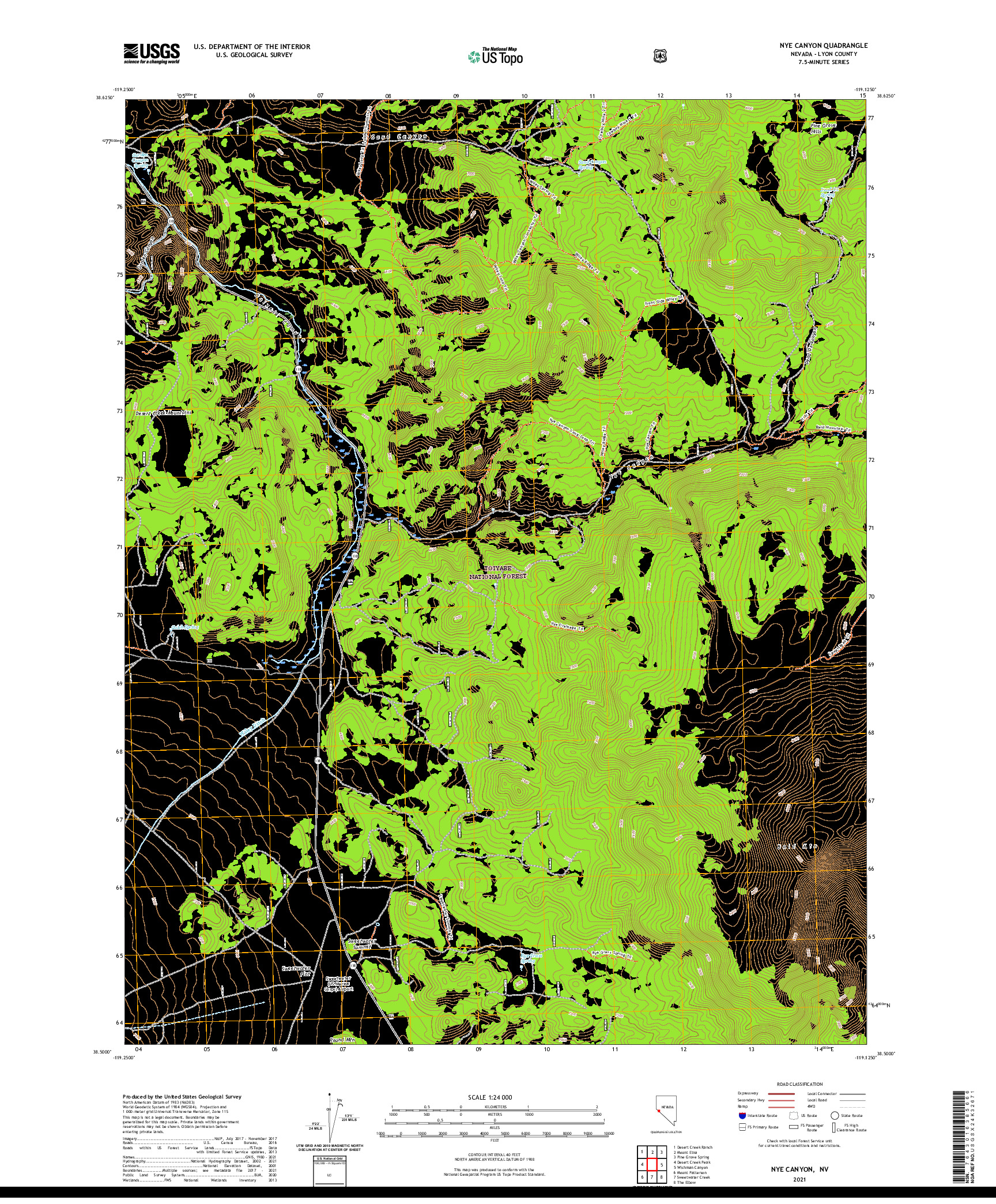 US TOPO 7.5-MINUTE MAP FOR NYE CANYON, NV