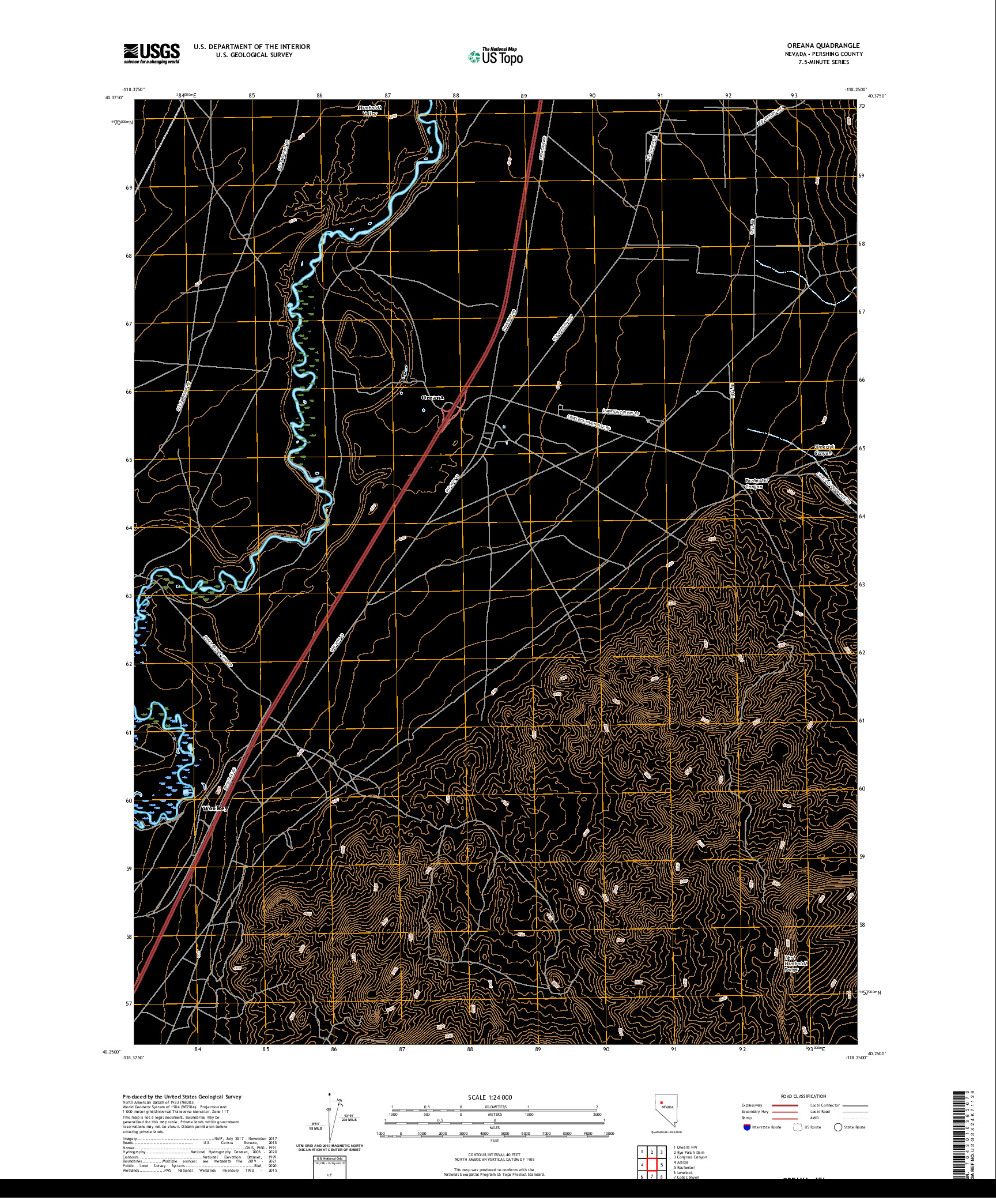 US TOPO 7.5-MINUTE MAP FOR OREANA, NV