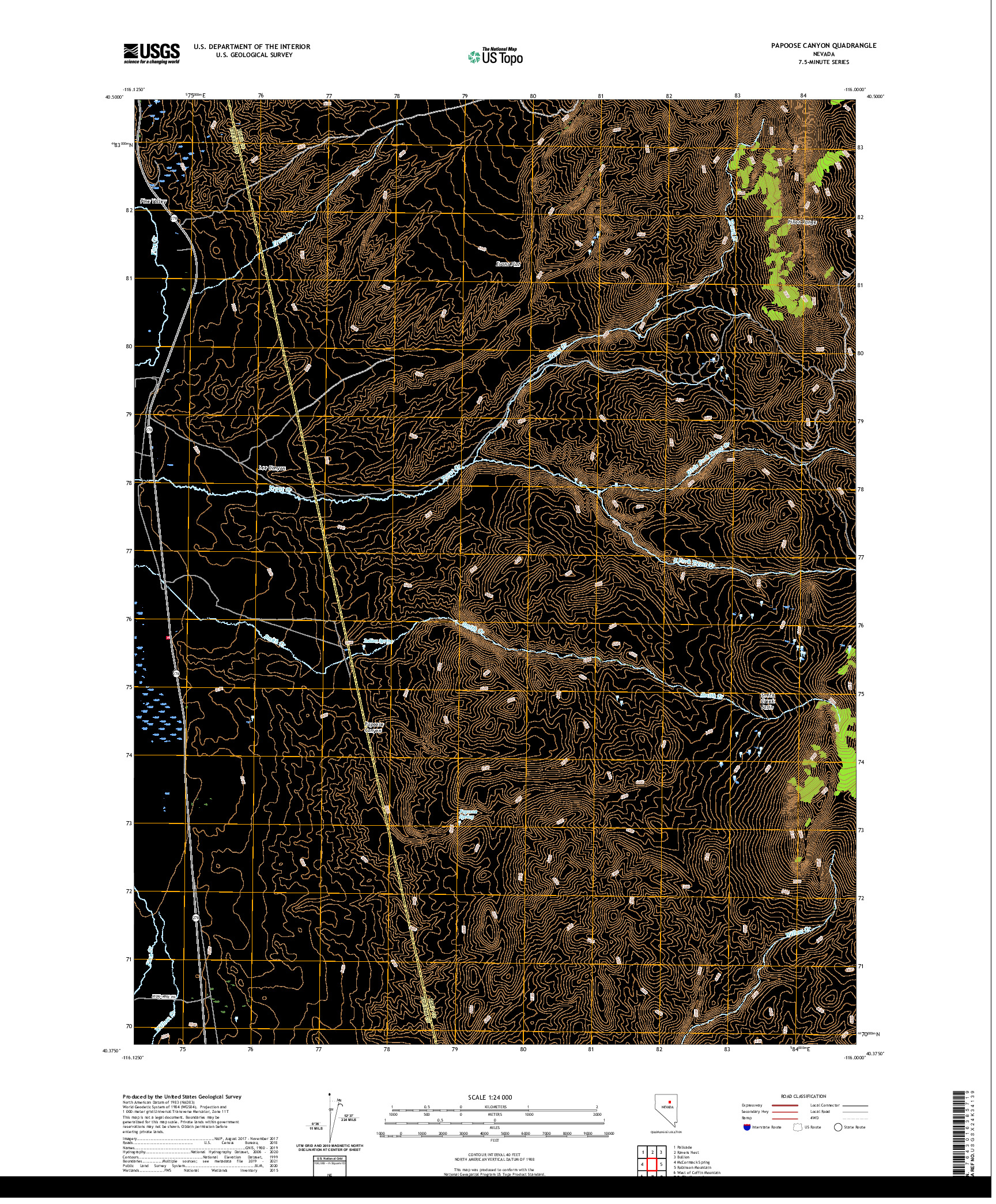 US TOPO 7.5-MINUTE MAP FOR PAPOOSE CANYON, NV