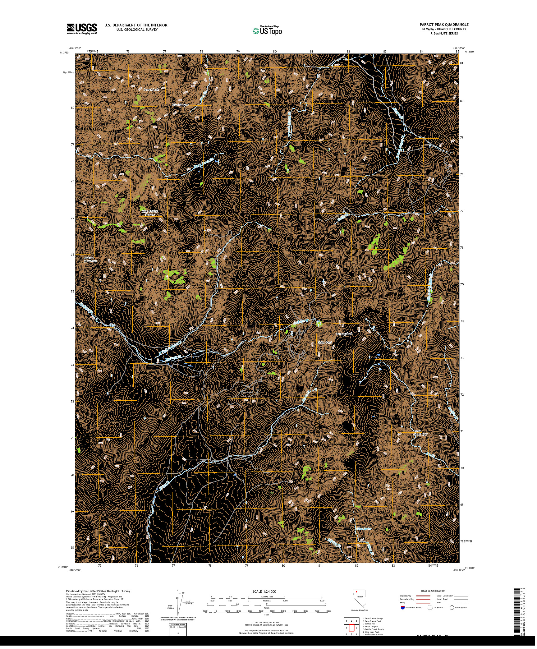 US TOPO 7.5-MINUTE MAP FOR PARROT PEAK, NV