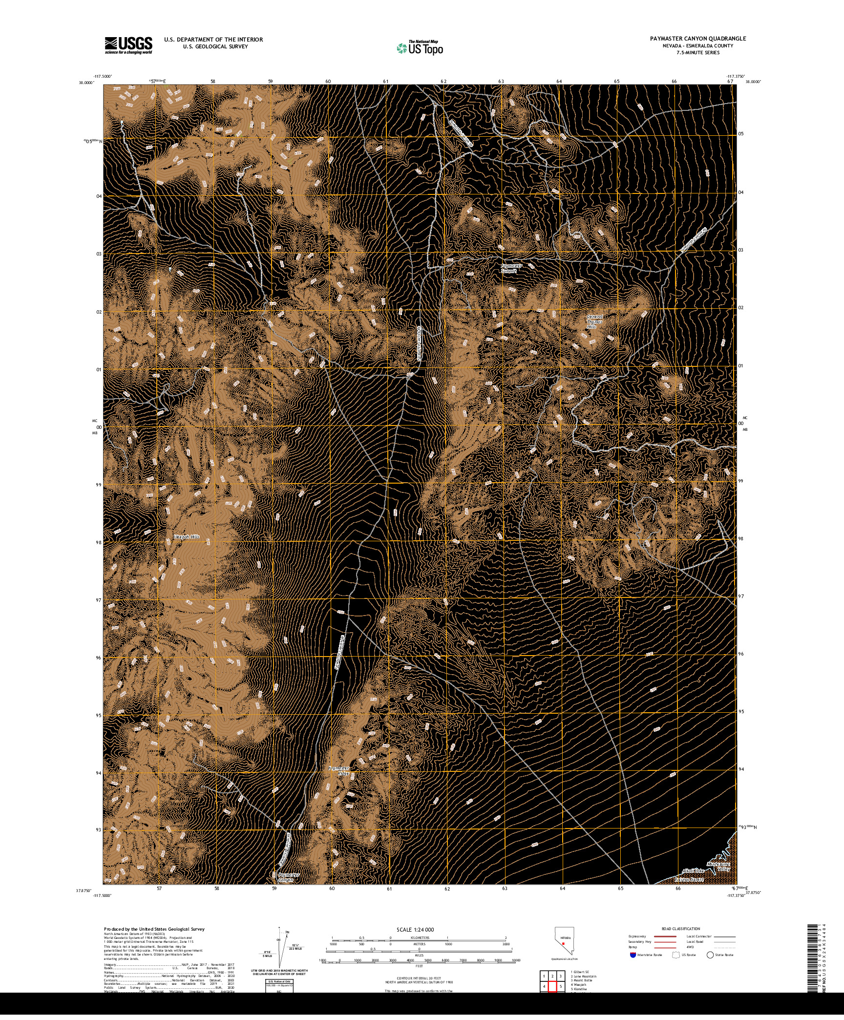 US TOPO 7.5-MINUTE MAP FOR PAYMASTER CANYON, NV