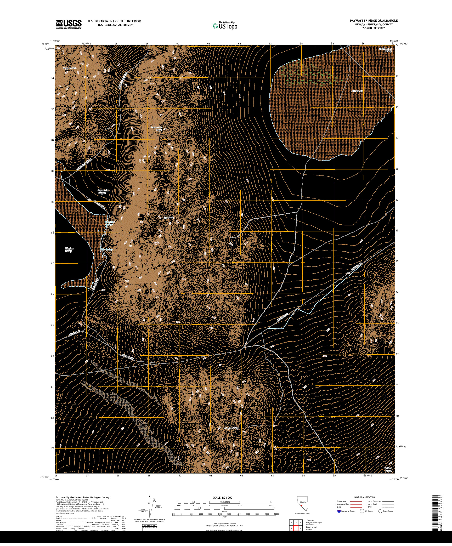 US TOPO 7.5-MINUTE MAP FOR PAYMASTER RIDGE, NV