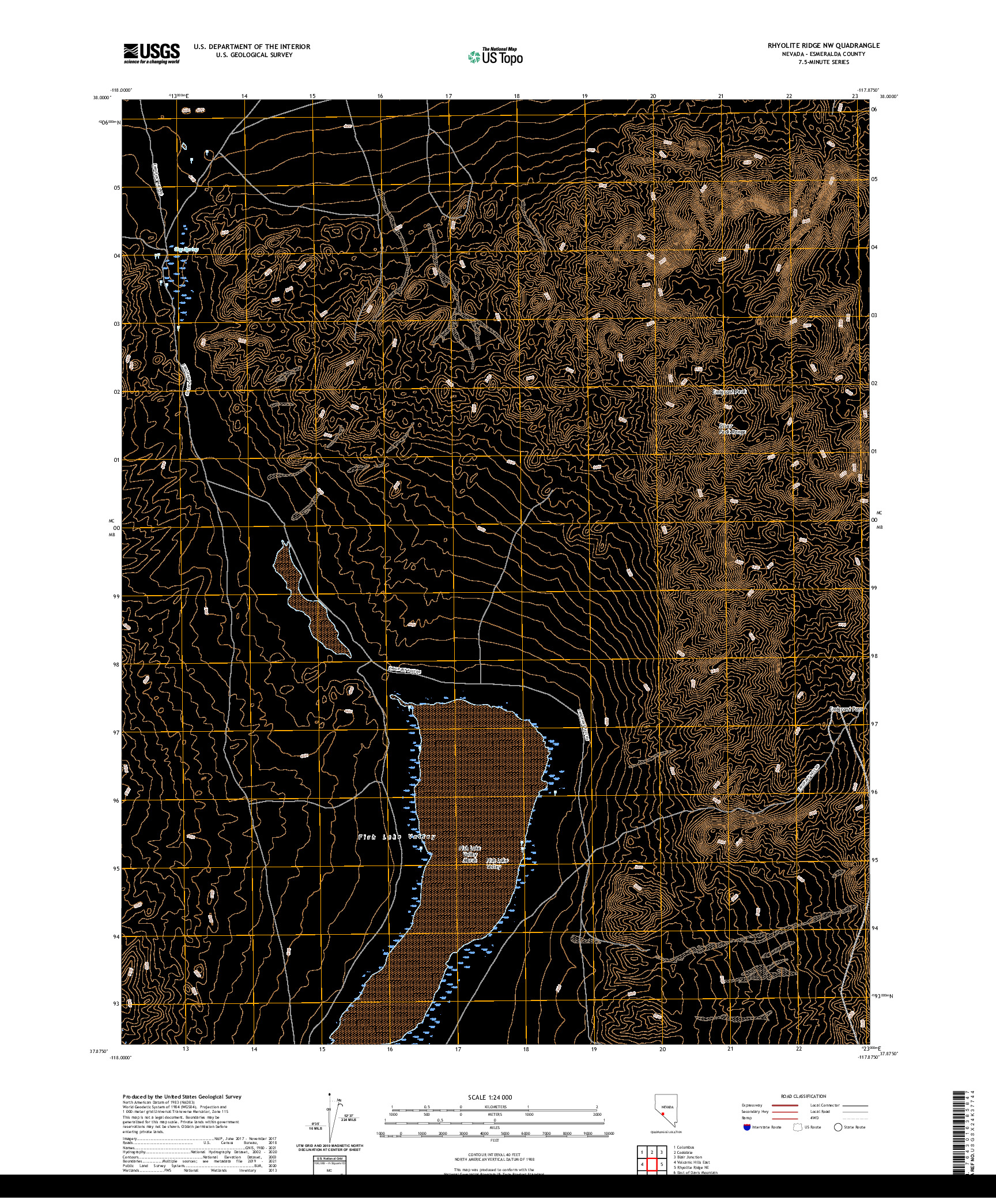 US TOPO 7.5-MINUTE MAP FOR RHYOLITE RIDGE NW, NV