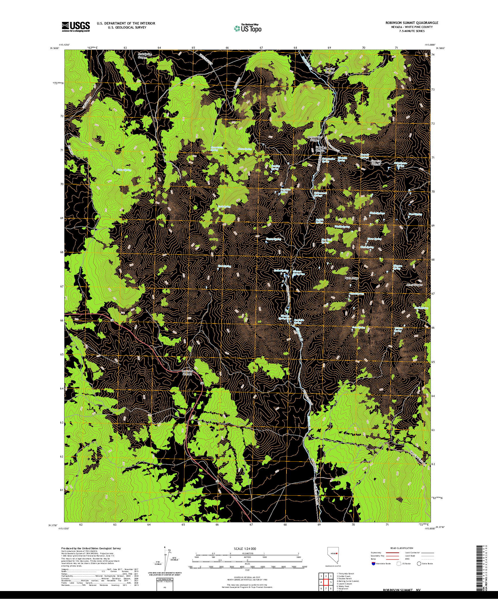 US TOPO 7.5-MINUTE MAP FOR ROBINSON SUMMIT, NV