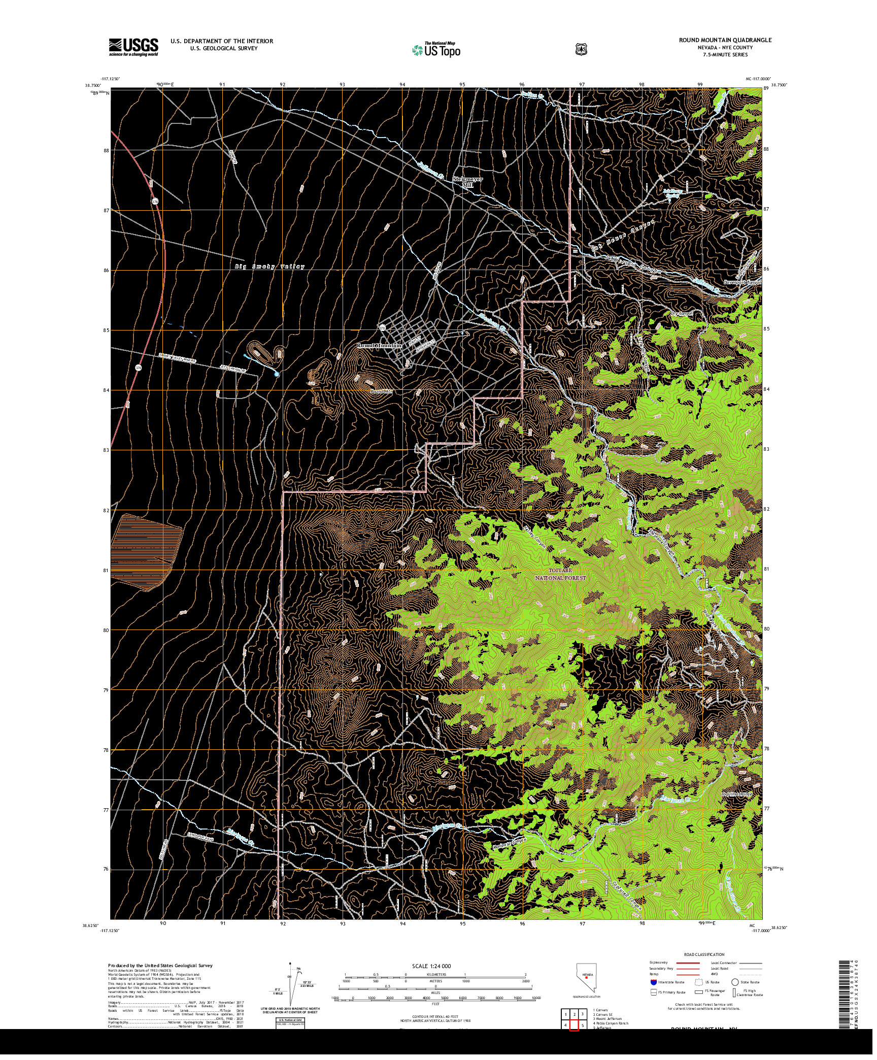 US TOPO 7.5-MINUTE MAP FOR ROUND MOUNTAIN, NV