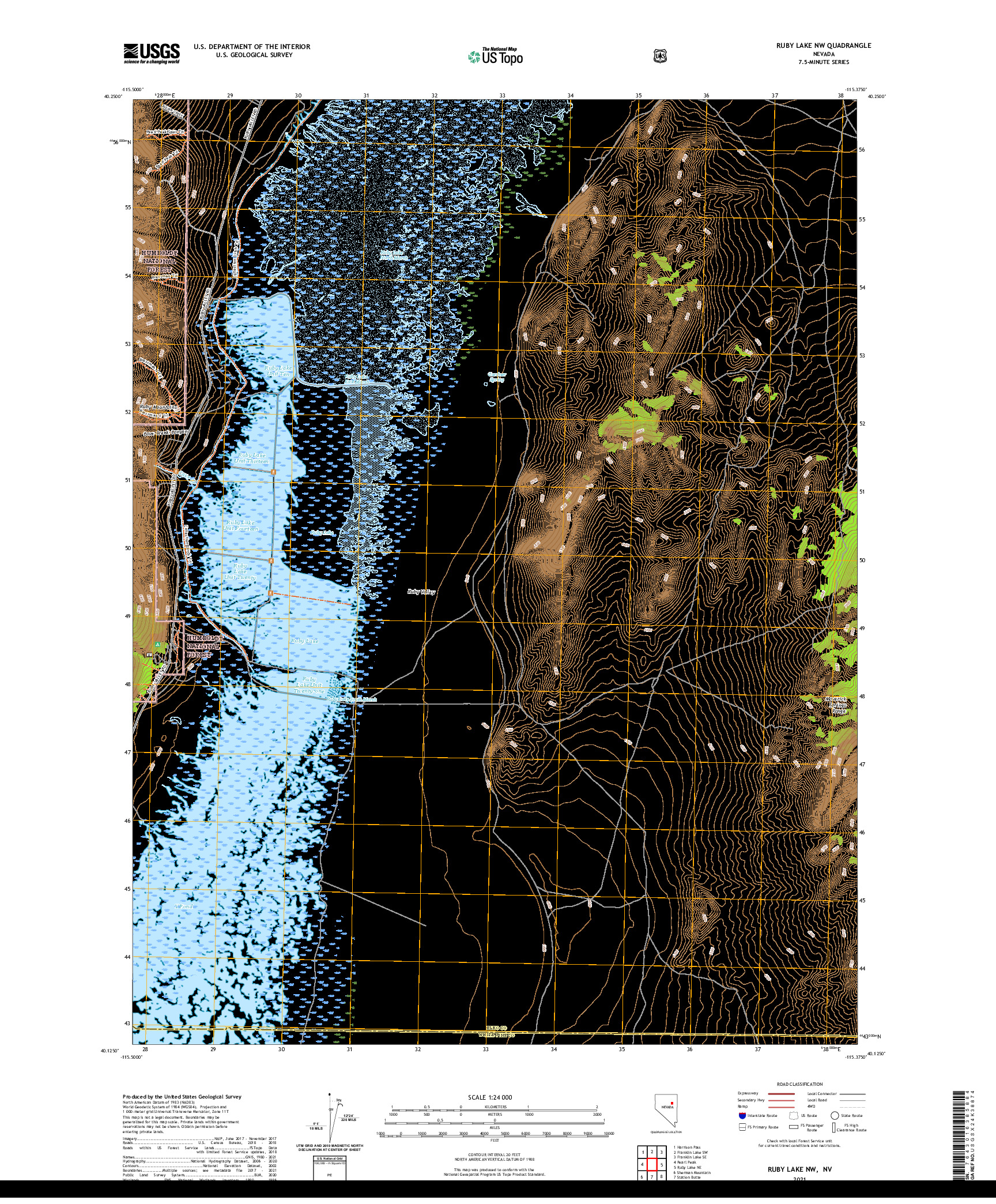 US TOPO 7.5-MINUTE MAP FOR RUBY LAKE NW, NV