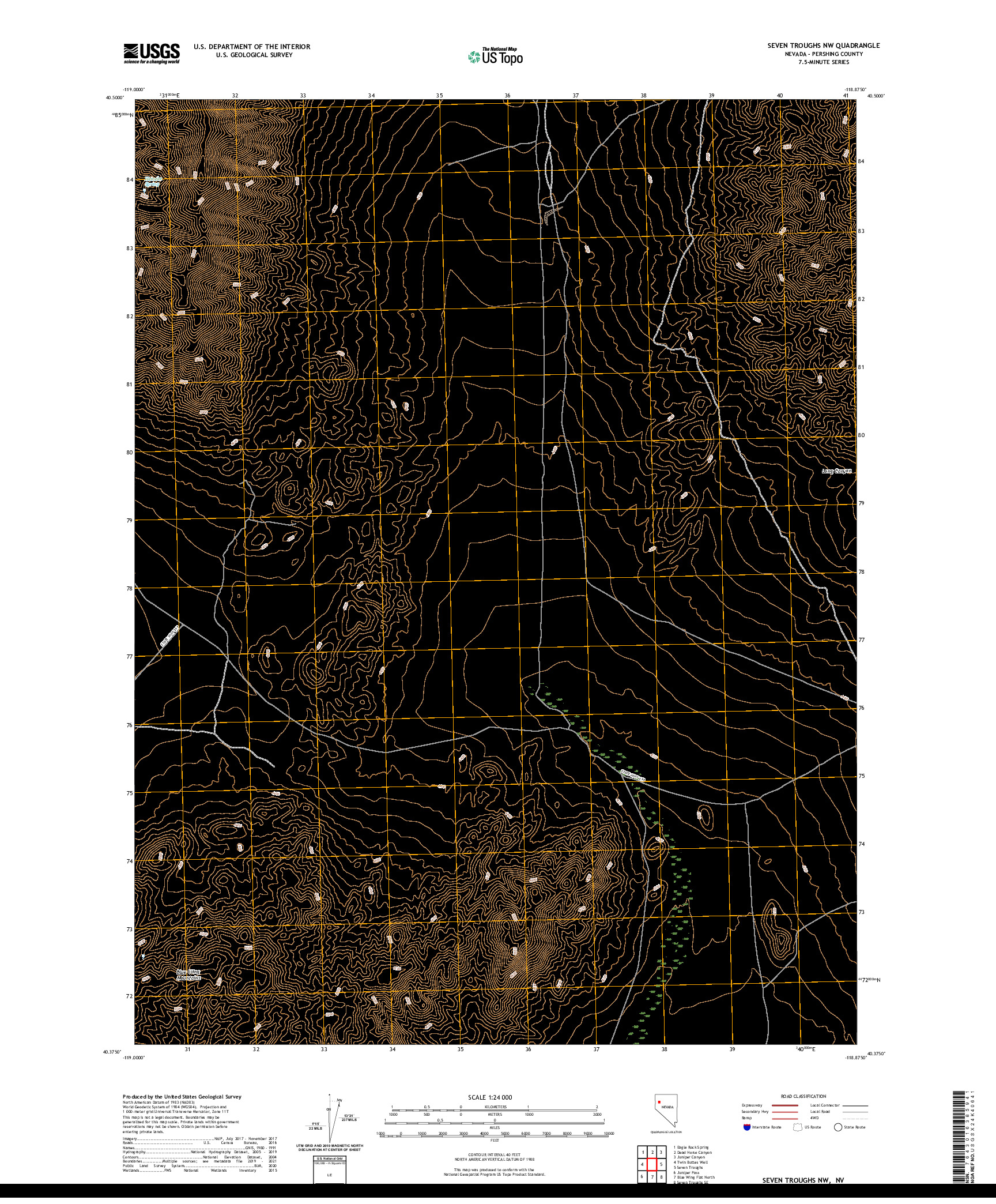 US TOPO 7.5-MINUTE MAP FOR SEVEN TROUGHS NW, NV