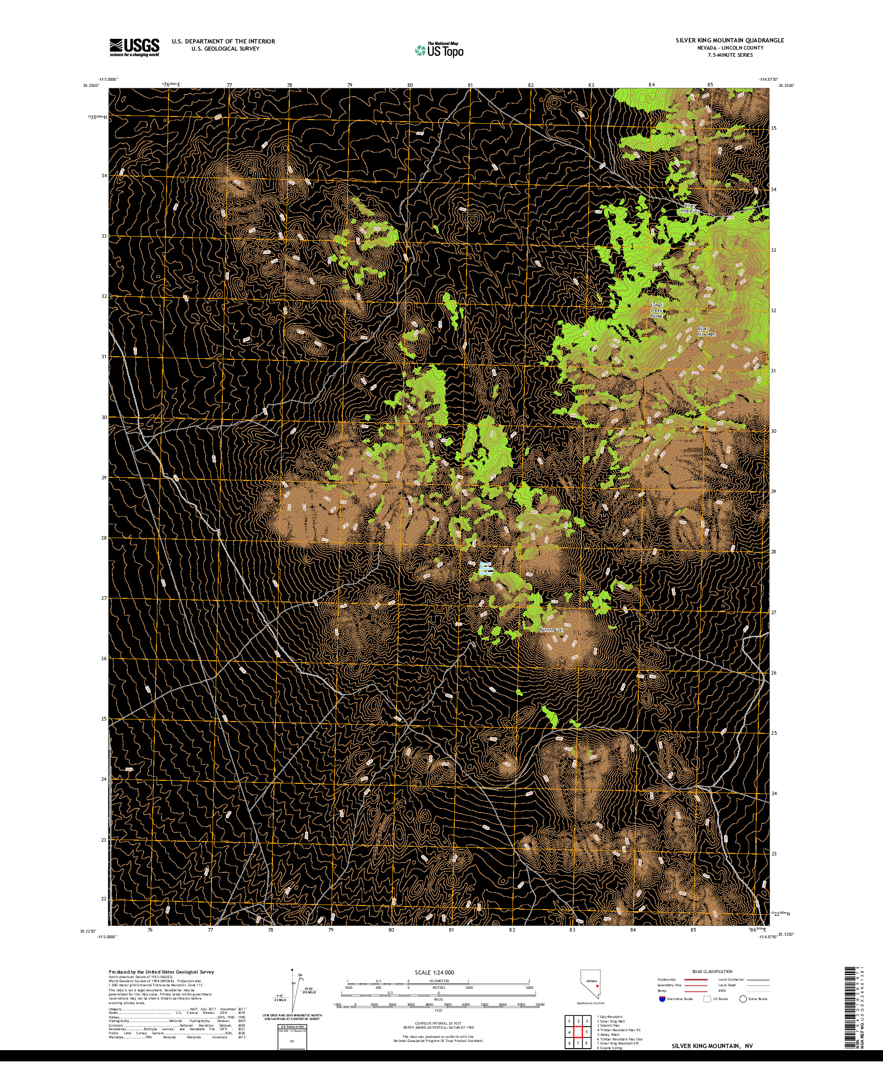 US TOPO 7.5-MINUTE MAP FOR SILVER KING MOUNTAIN, NV