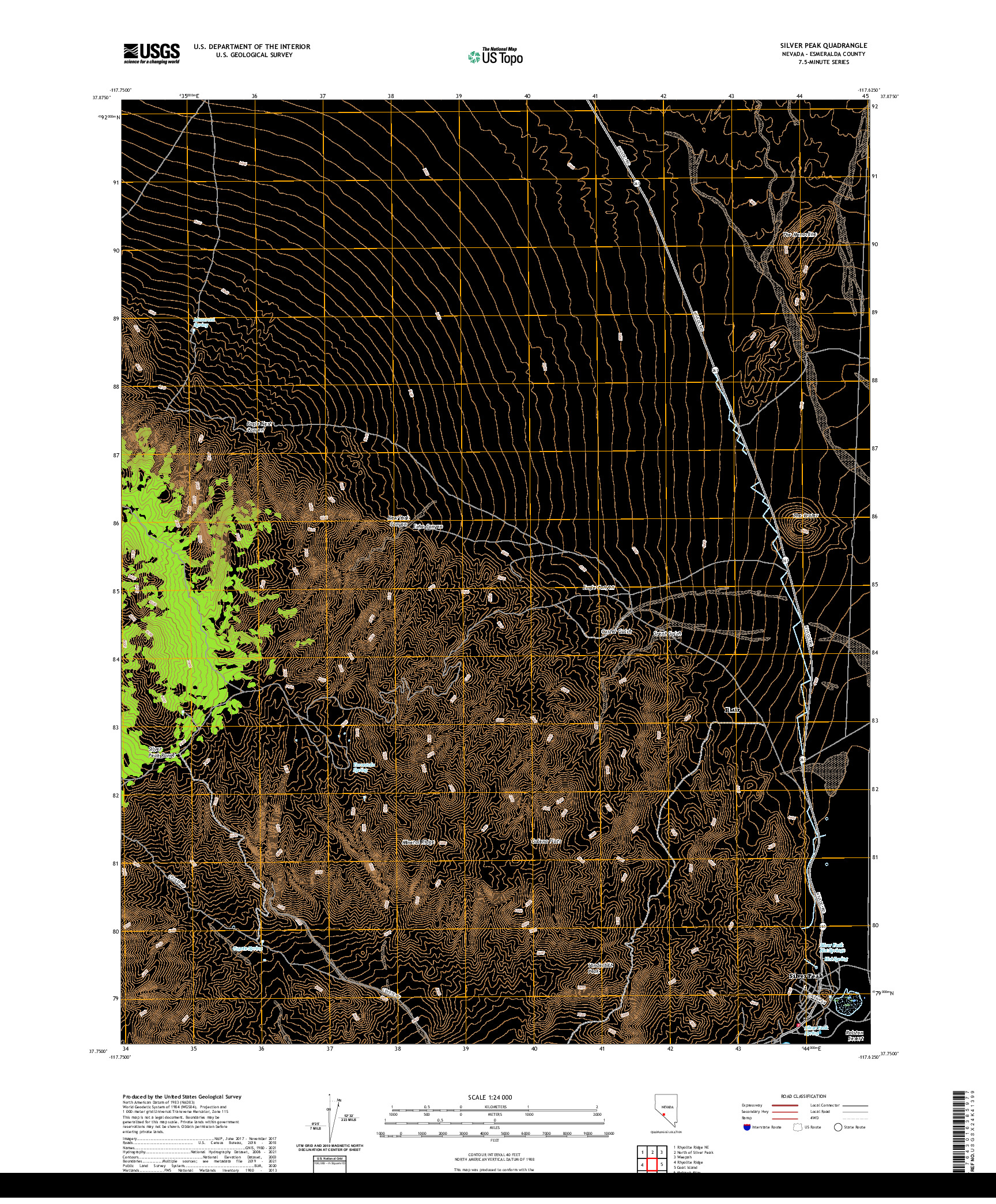 US TOPO 7.5-MINUTE MAP FOR SILVER PEAK, NV