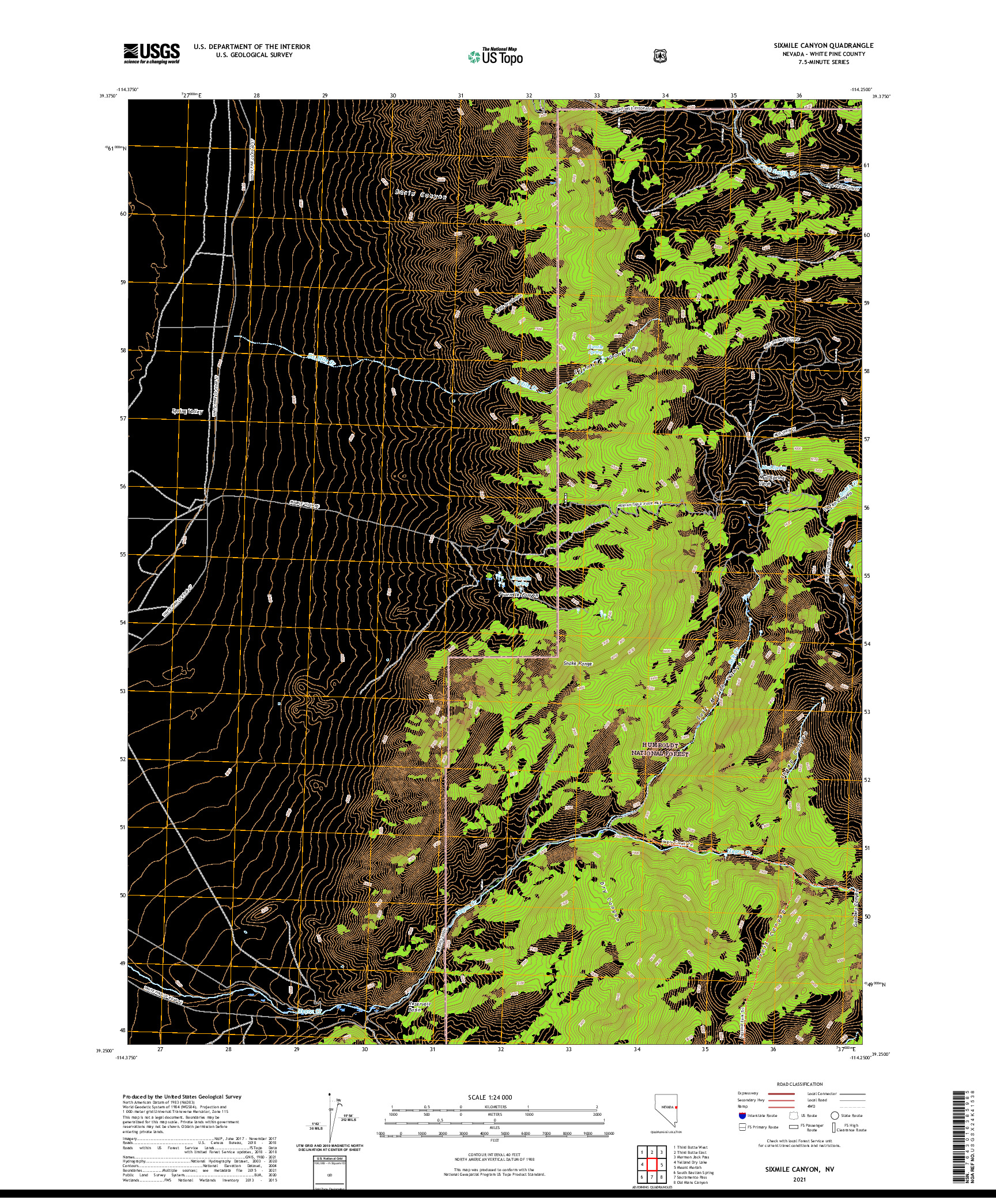 US TOPO 7.5-MINUTE MAP FOR SIXMILE CANYON, NV