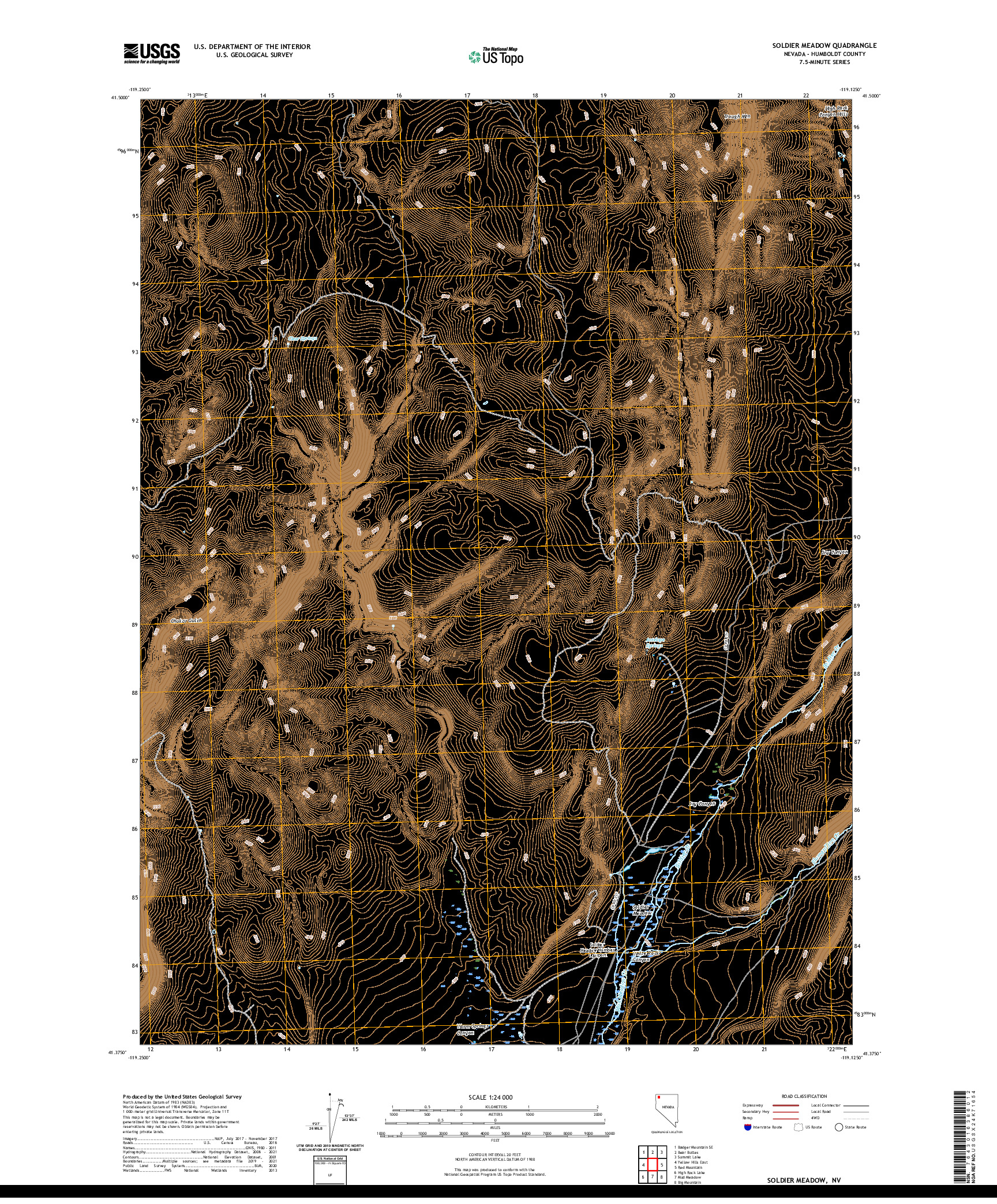 US TOPO 7.5-MINUTE MAP FOR SOLDIER MEADOW, NV