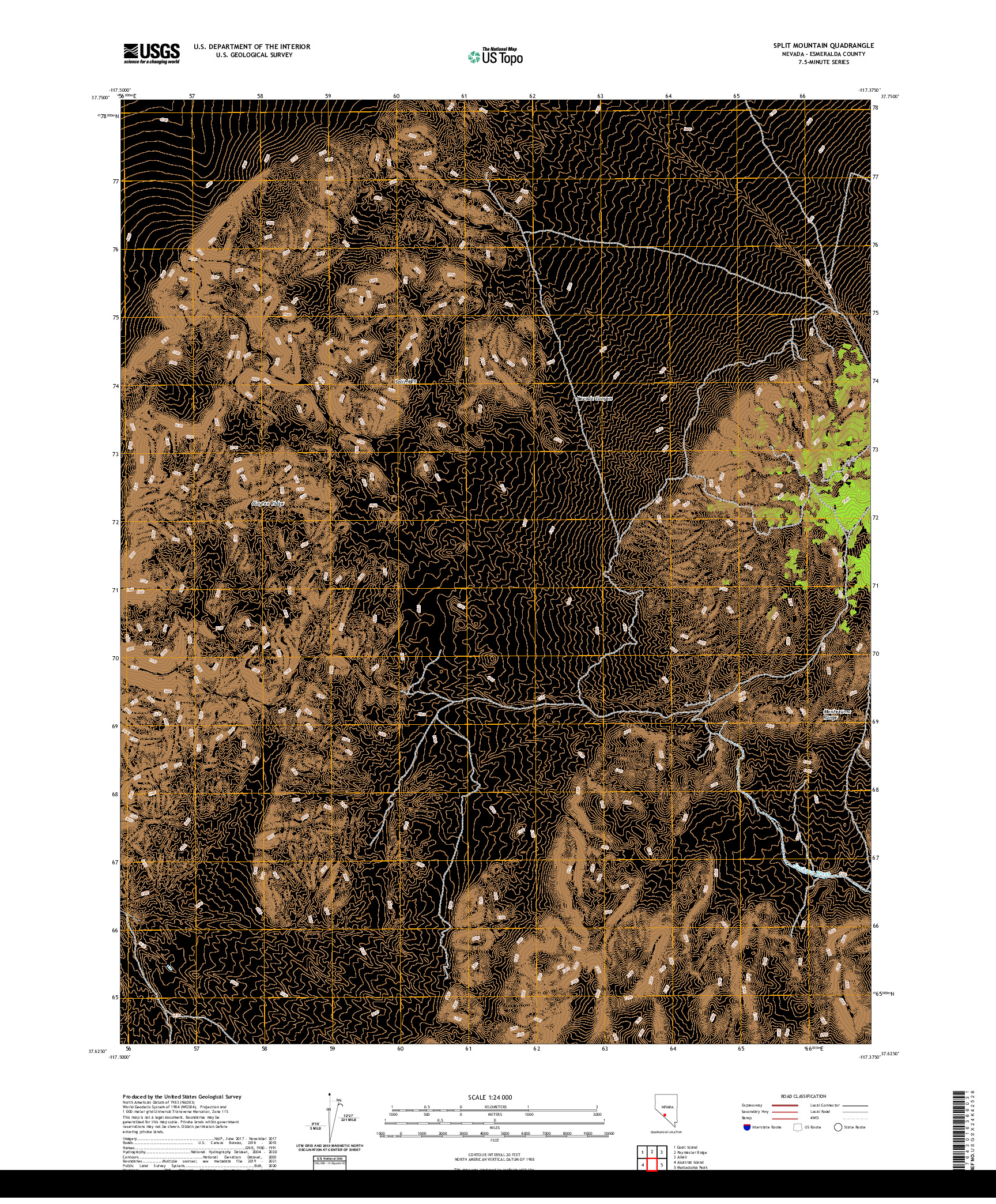 US TOPO 7.5-MINUTE MAP FOR SPLIT MOUNTAIN, NV