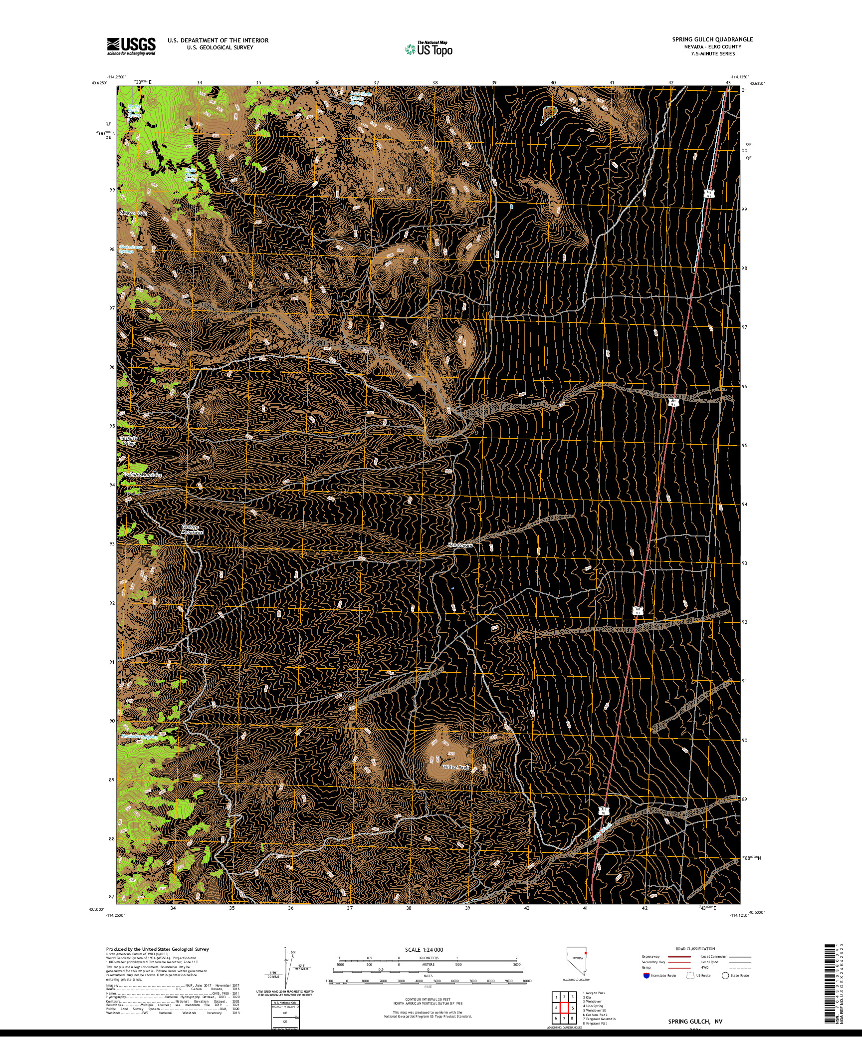 US TOPO 7.5-MINUTE MAP FOR SPRING GULCH, NV