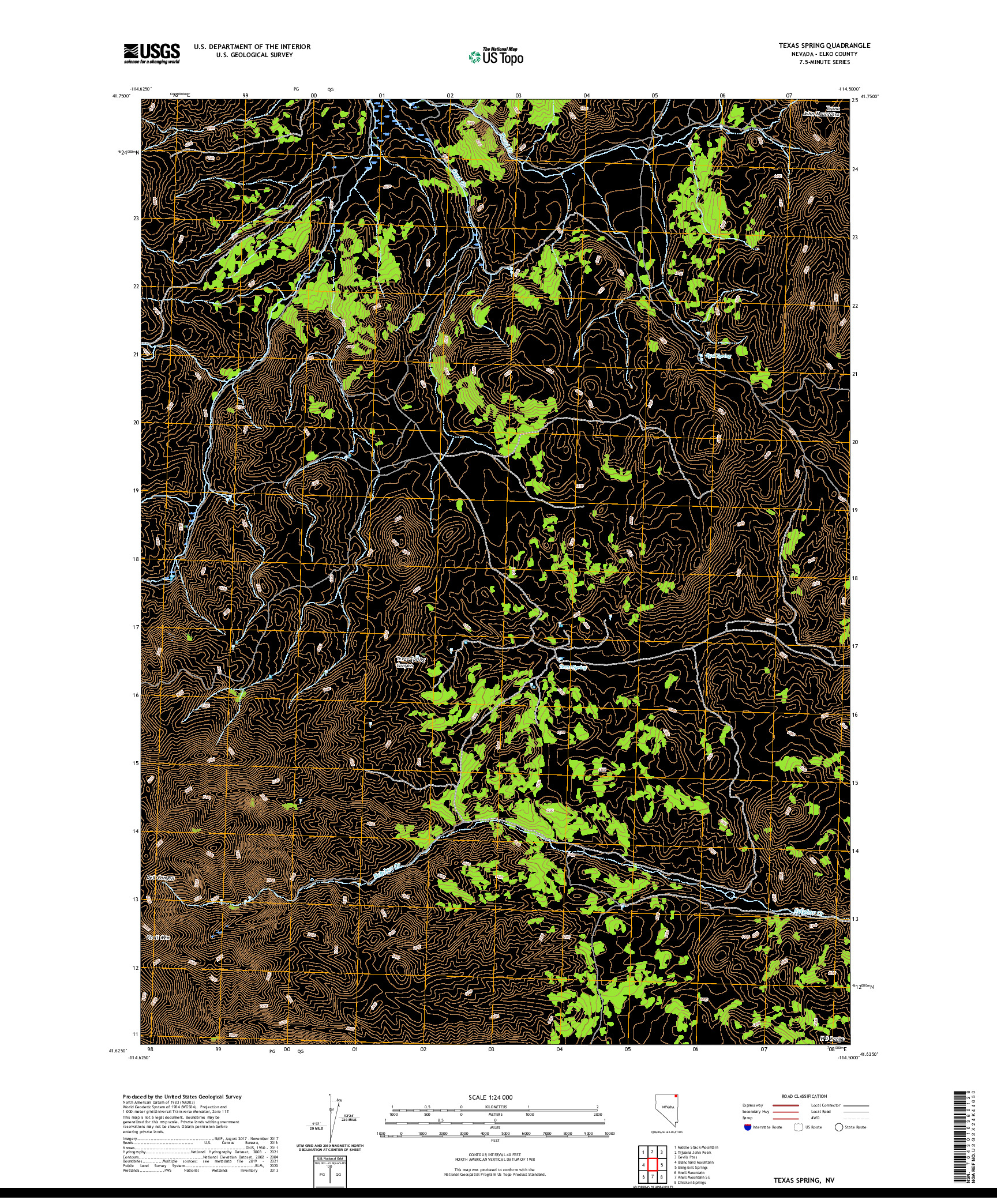 US TOPO 7.5-MINUTE MAP FOR TEXAS SPRING, NV