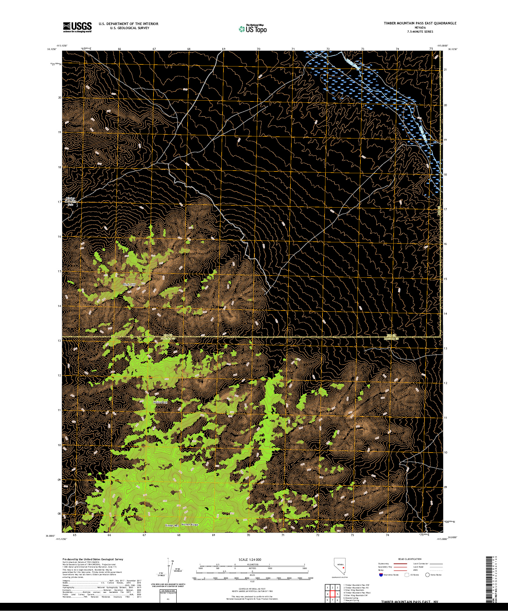 US TOPO 7.5-MINUTE MAP FOR TIMBER MOUNTAIN PASS EAST, NV