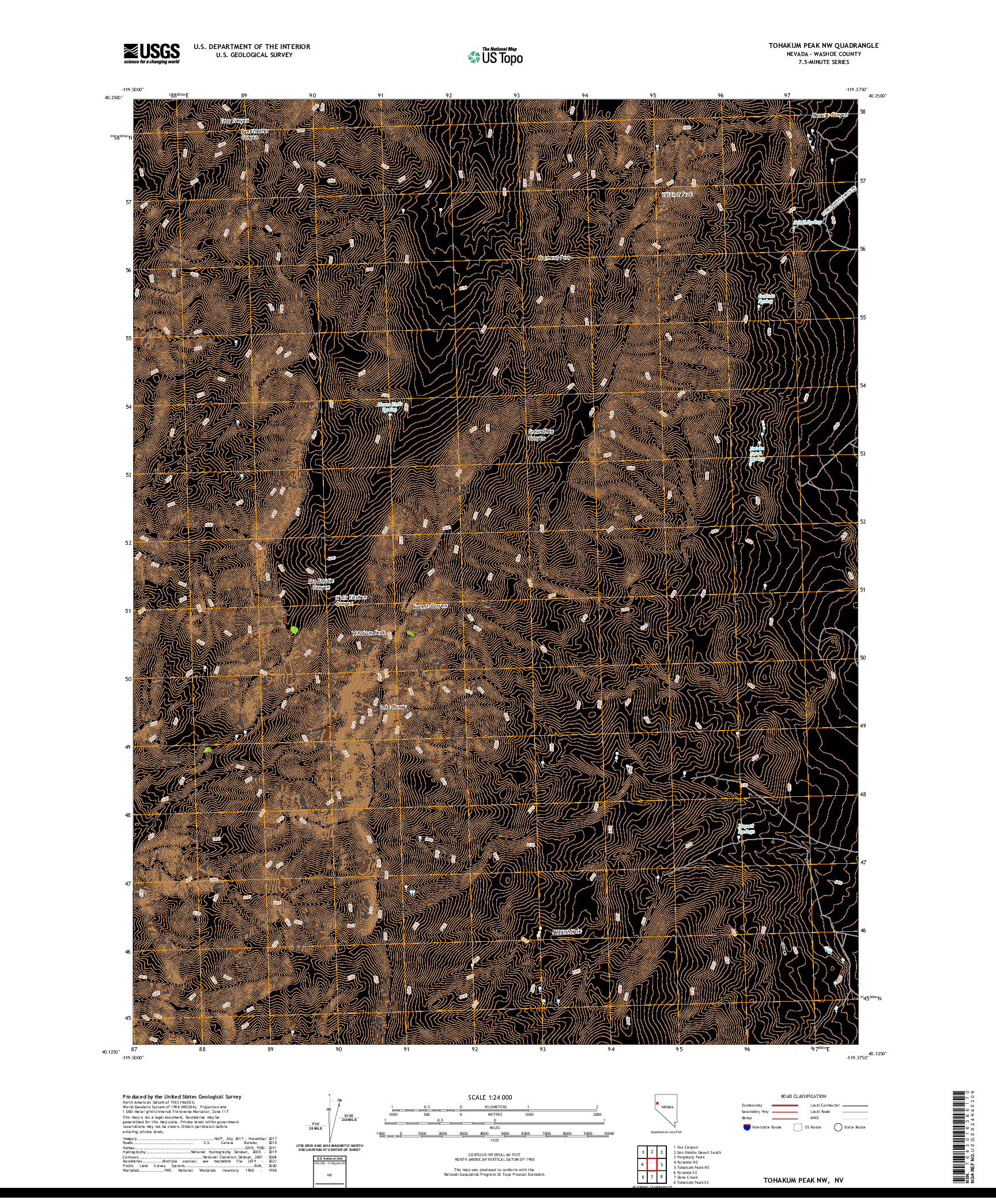 US TOPO 7.5-MINUTE MAP FOR TOHAKUM PEAK NW, NV