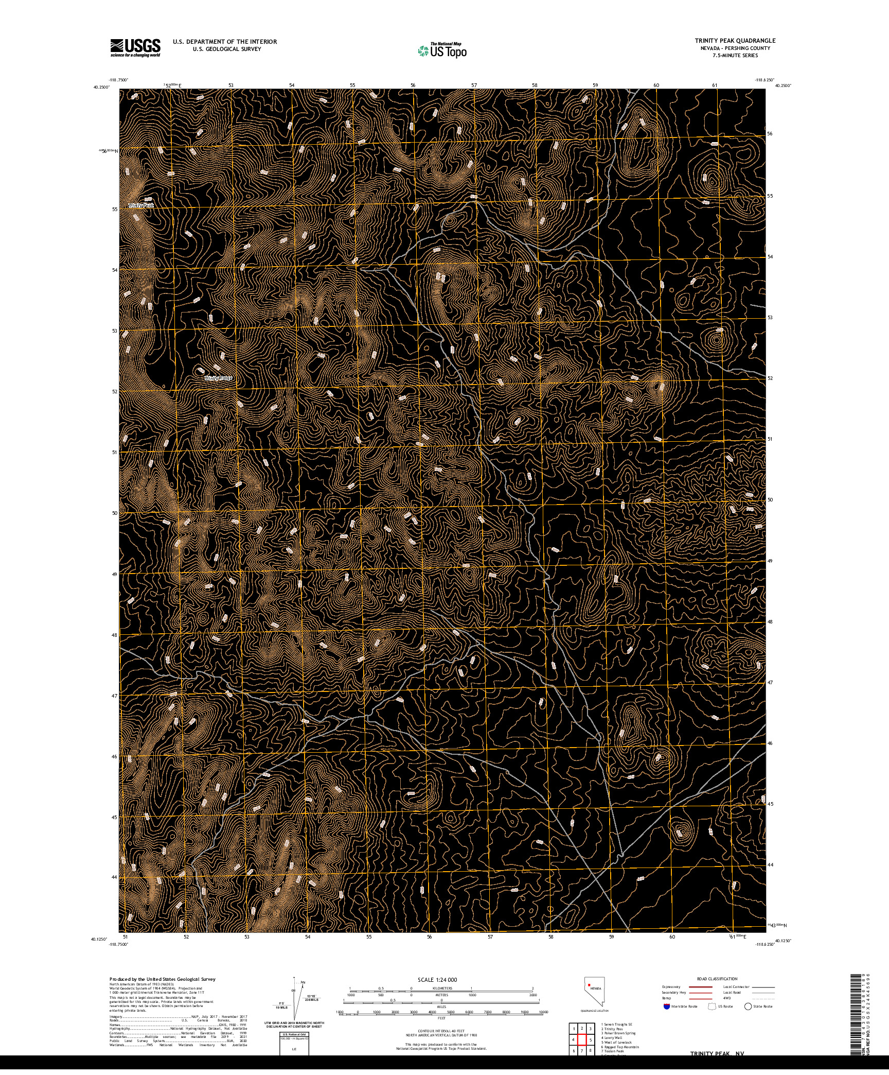 US TOPO 7.5-MINUTE MAP FOR TRINITY PEAK, NV