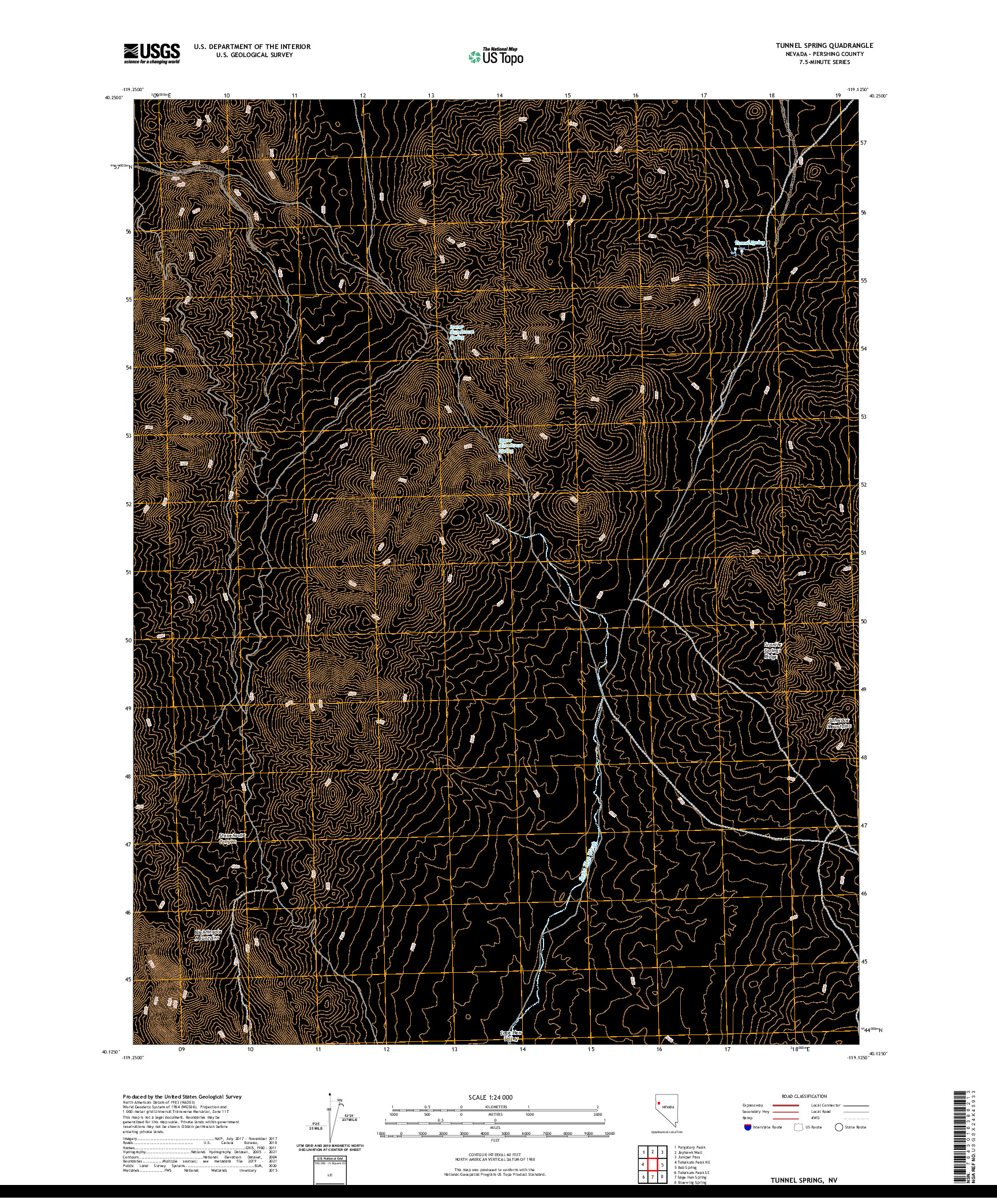 US TOPO 7.5-MINUTE MAP FOR TUNNEL SPRING, NV