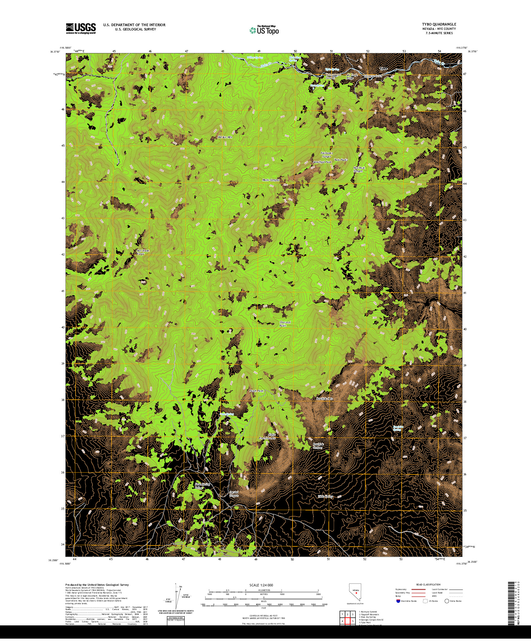 US TOPO 7.5-MINUTE MAP FOR TYBO, NV