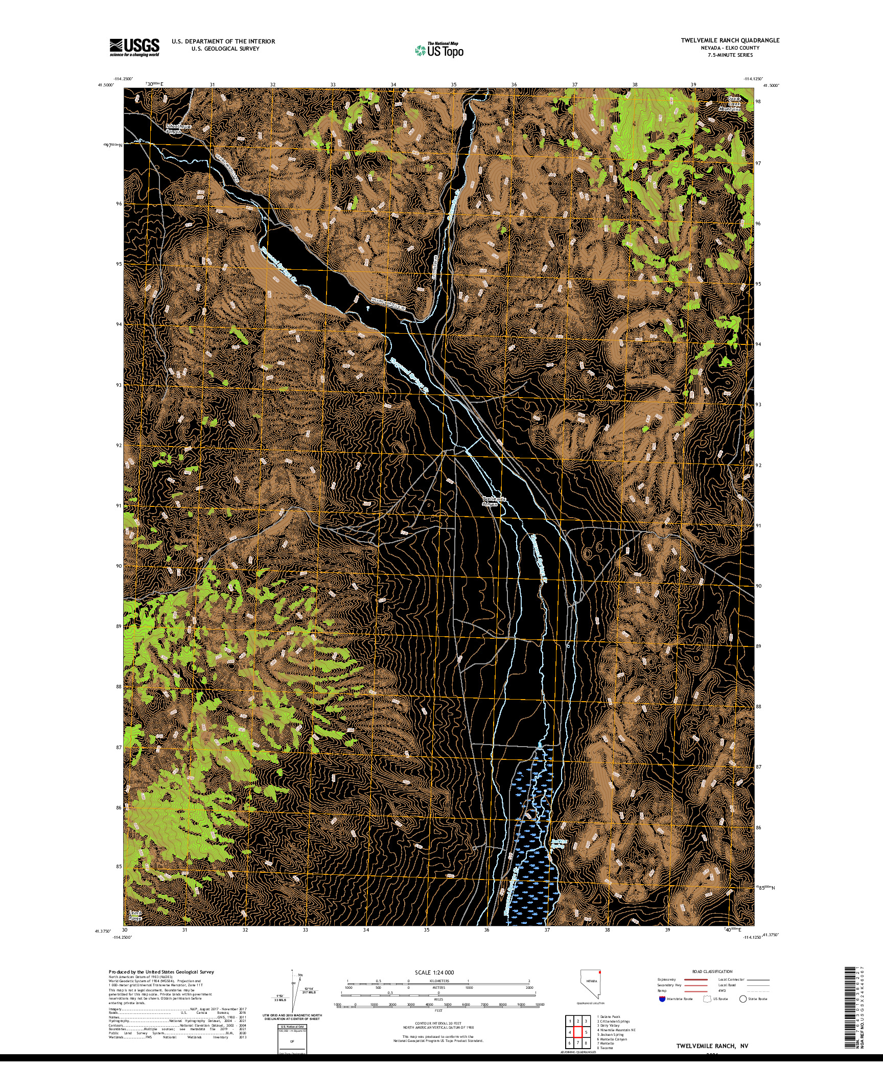 US TOPO 7.5-MINUTE MAP FOR TWELVEMILE RANCH, NV