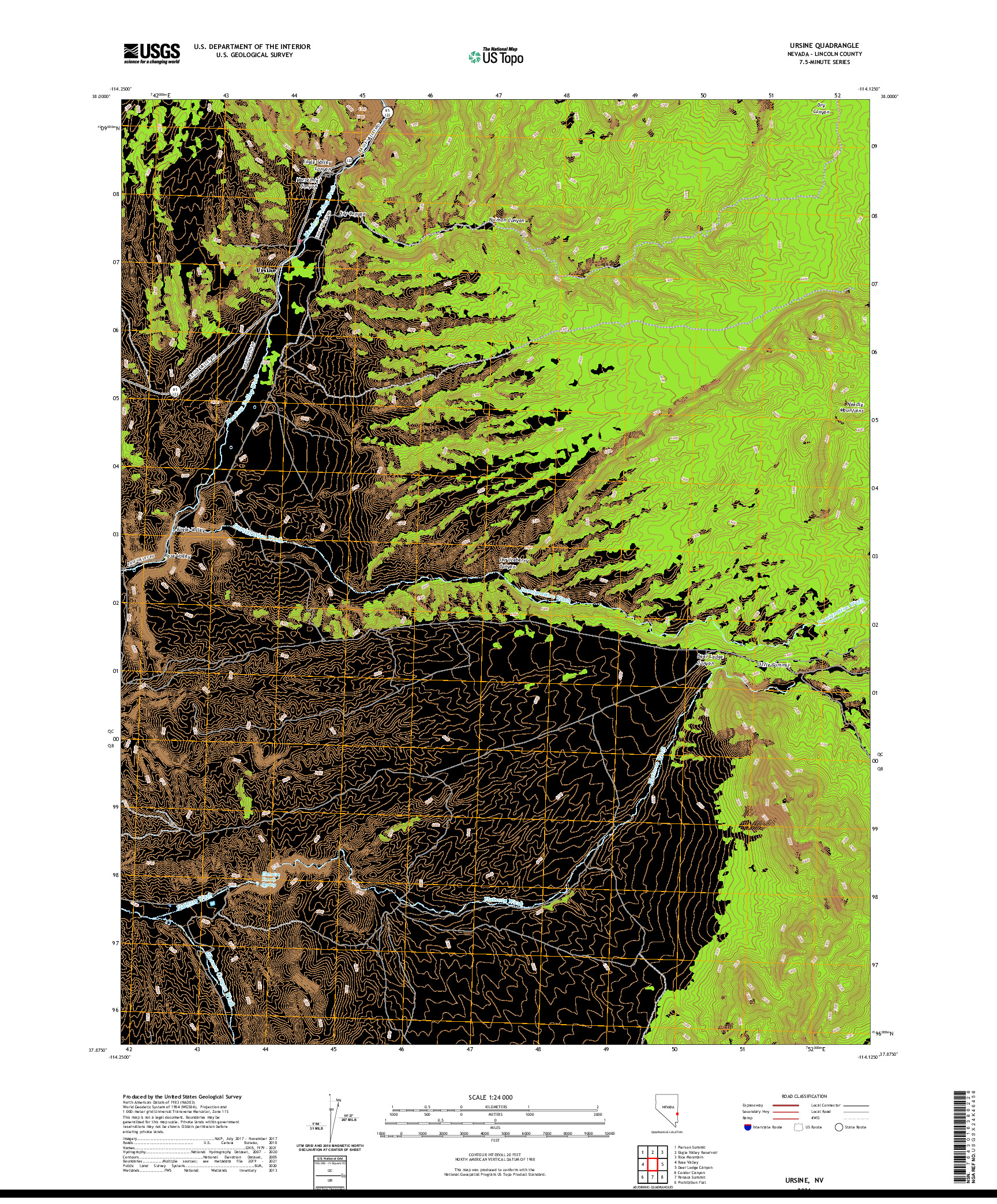 US TOPO 7.5-MINUTE MAP FOR URSINE, NV