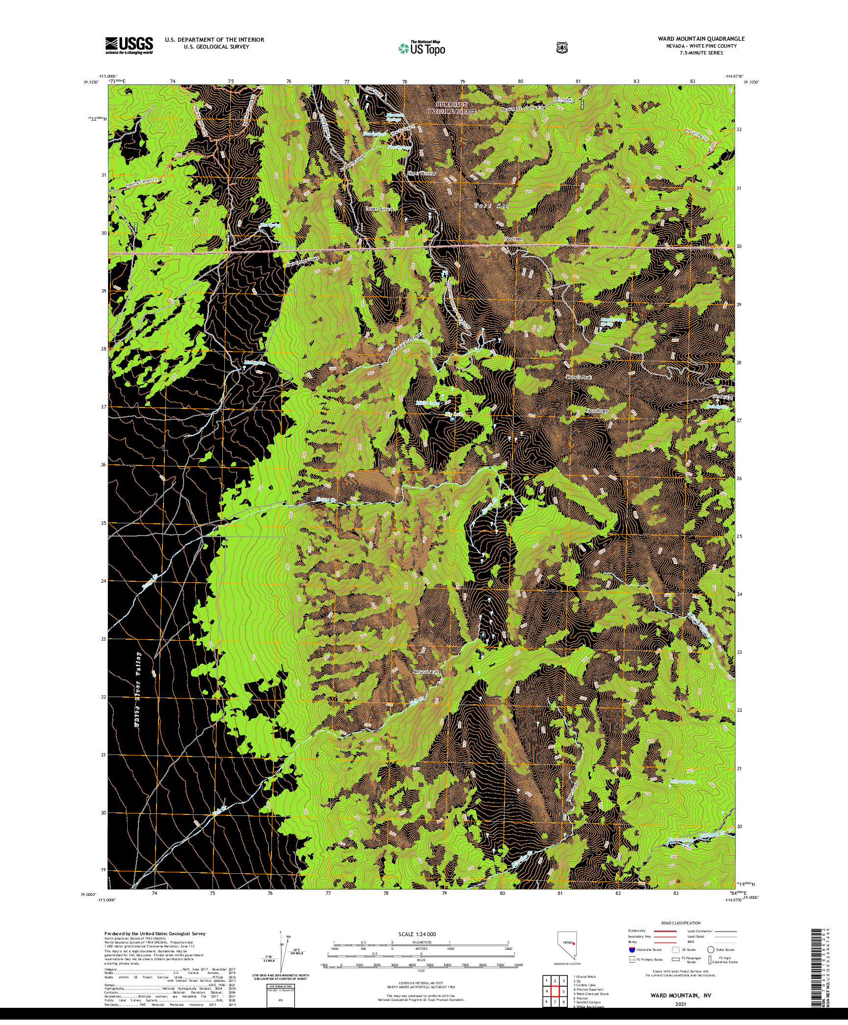 US TOPO 7.5-MINUTE MAP FOR WARD MOUNTAIN, NV