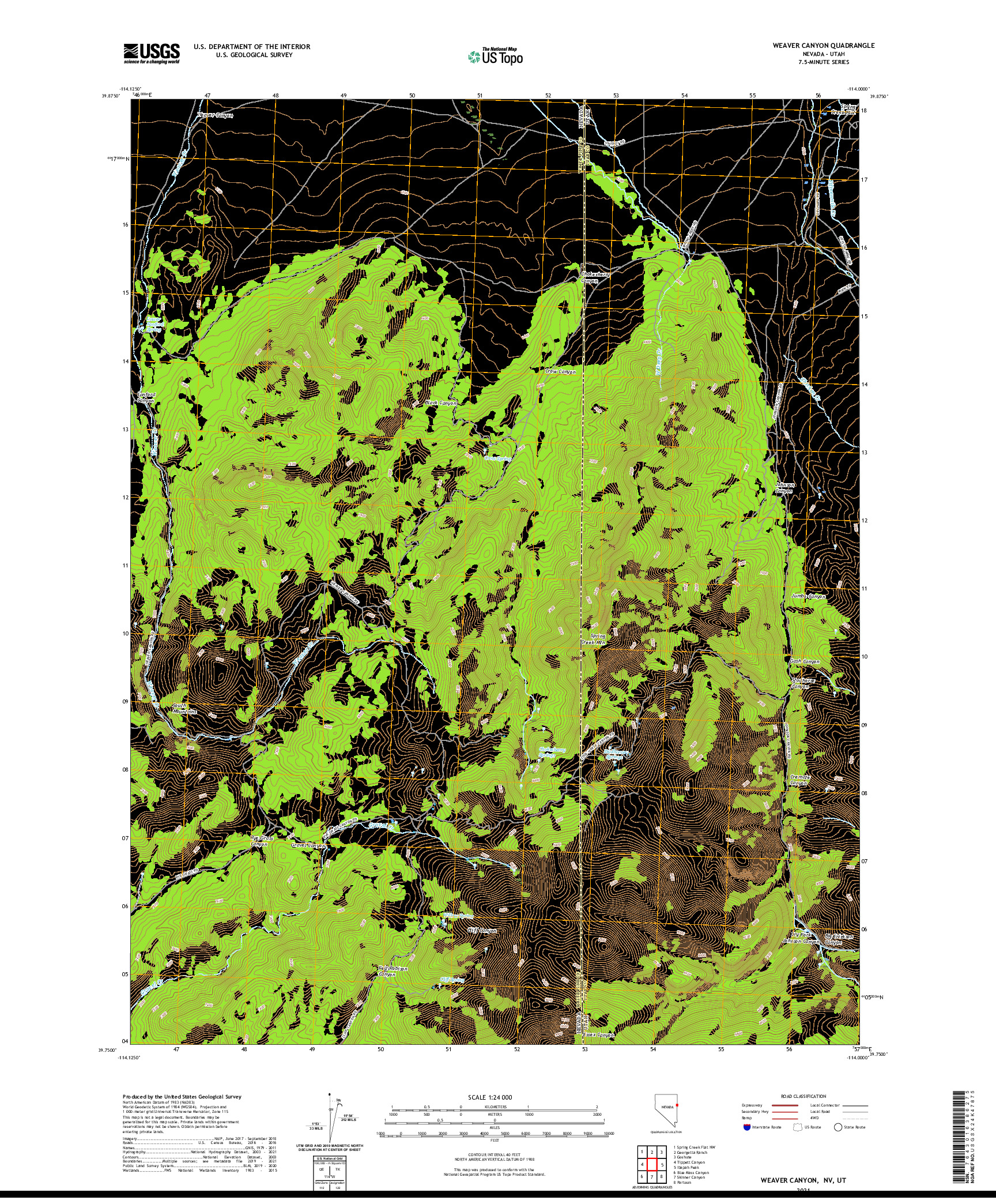 US TOPO 7.5-MINUTE MAP FOR WEAVER CANYON, NV,UT