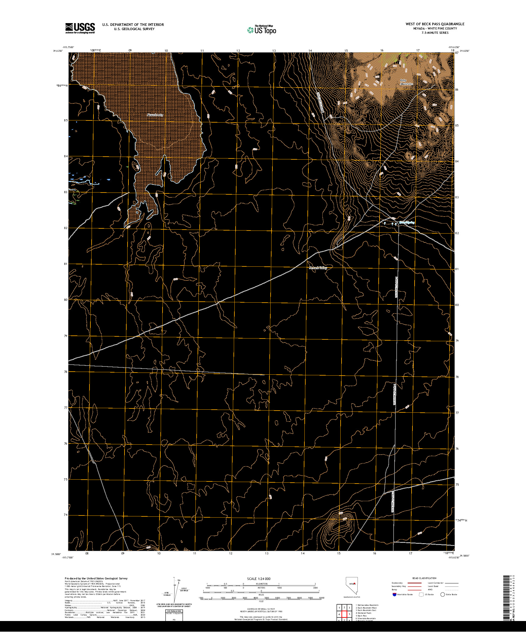 US TOPO 7.5-MINUTE MAP FOR WEST OF BECK PASS, NV