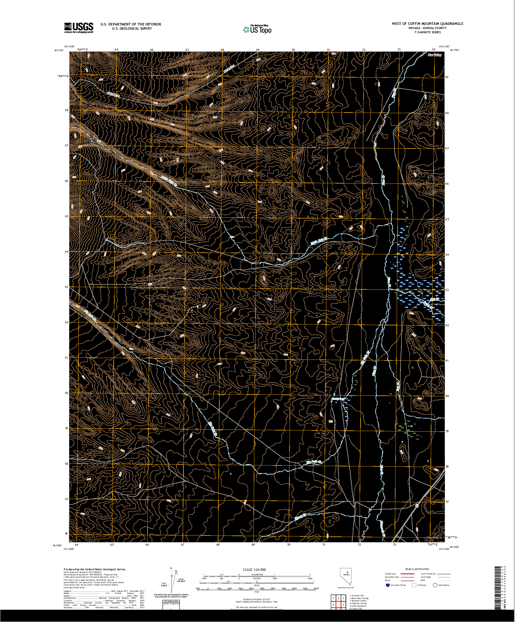 US TOPO 7.5-MINUTE MAP FOR WEST OF COFFIN MOUNTAIN, NV