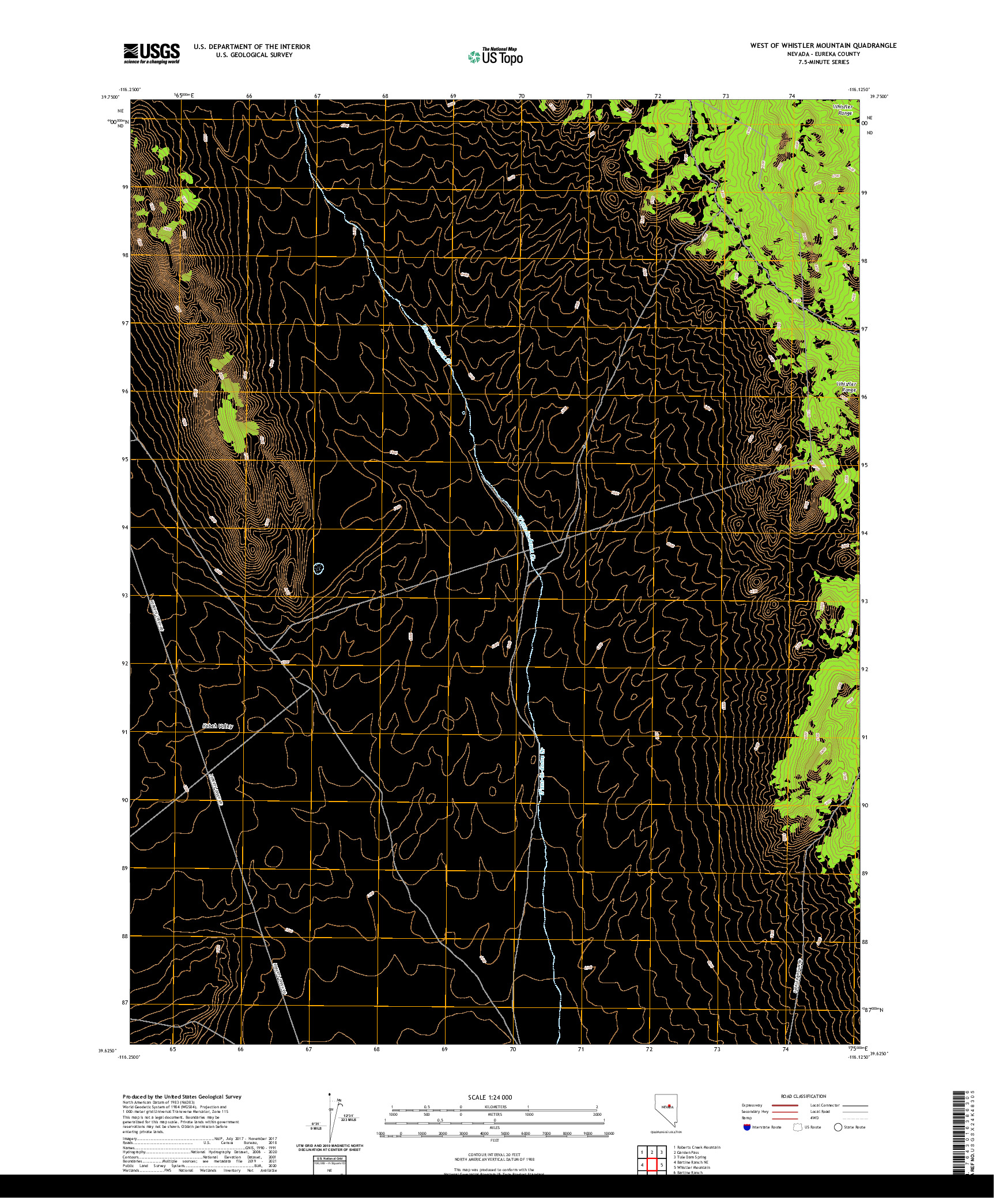 US TOPO 7.5-MINUTE MAP FOR WEST OF WHISTLER MOUNTAIN, NV