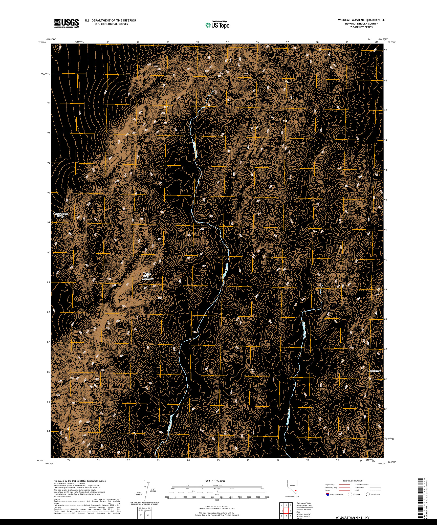 US TOPO 7.5-MINUTE MAP FOR WILDCAT WASH NE, NV