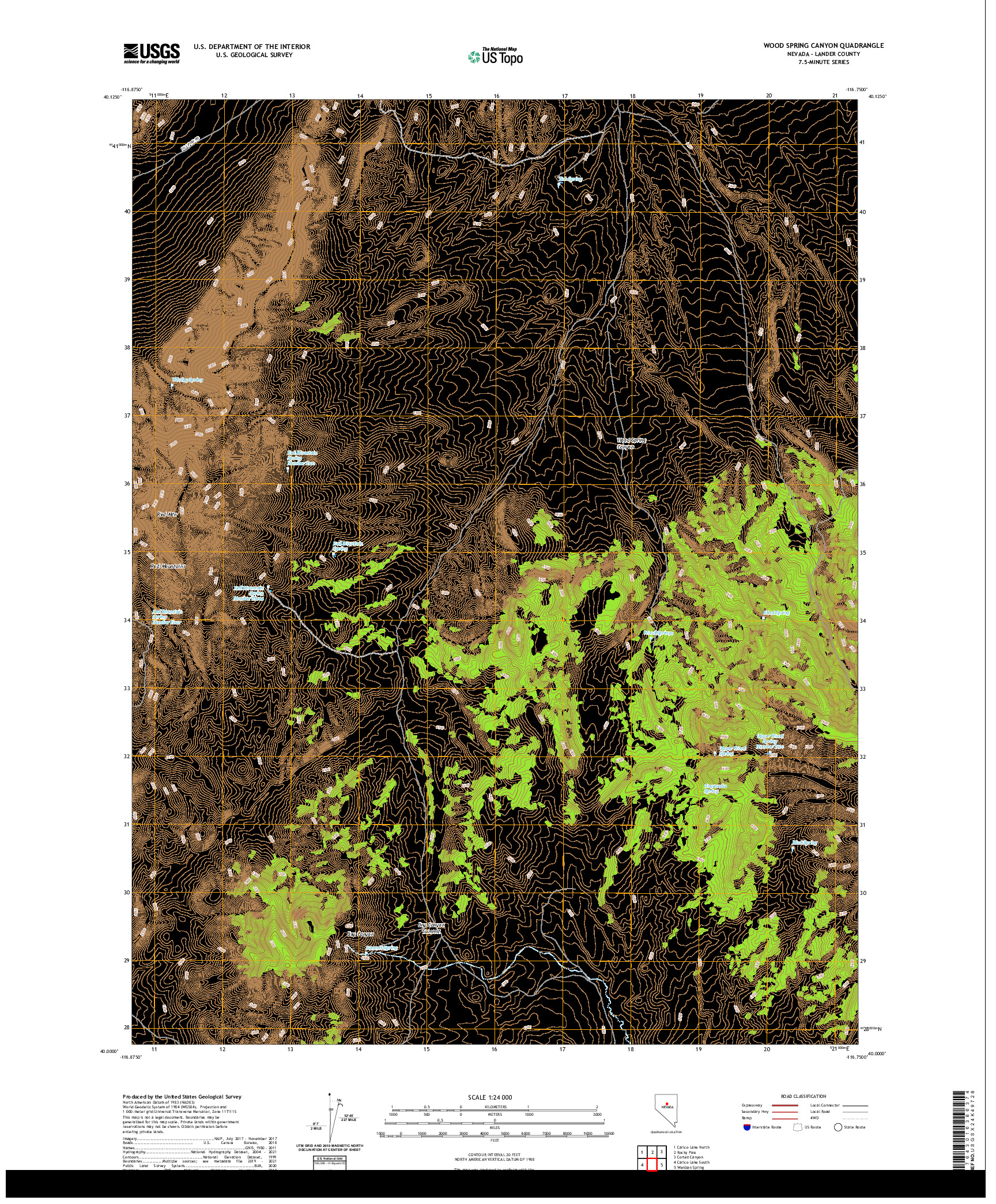 US TOPO 7.5-MINUTE MAP FOR WOOD SPRING CANYON, NV