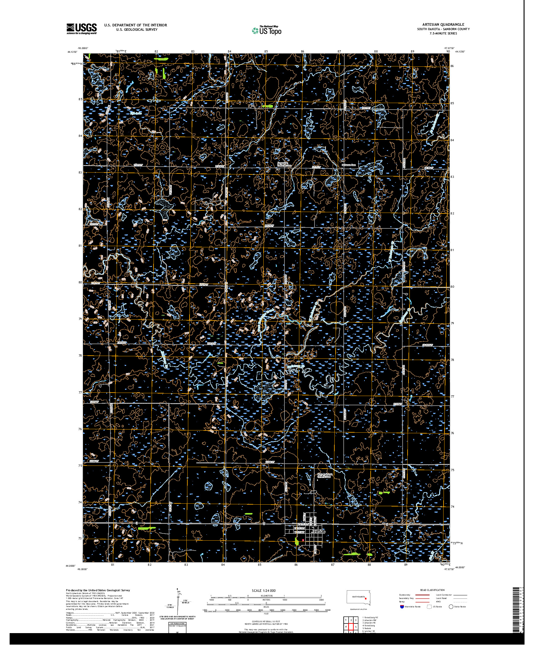 USGS US TOPO 7.5-MINUTE MAP FOR ARTESIAN, SD 2021