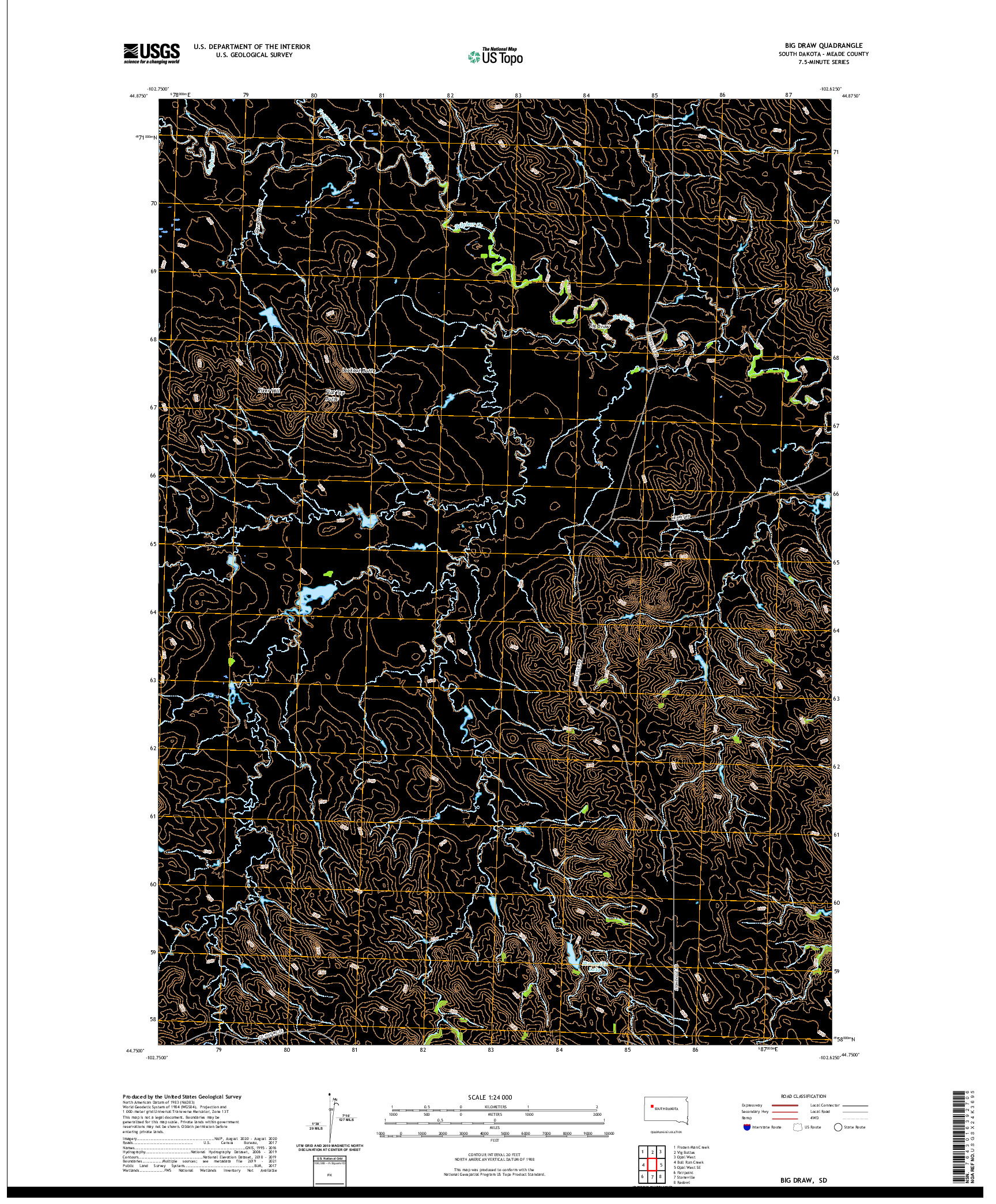 USGS US TOPO 7.5-MINUTE MAP FOR BIG DRAW, SD 2021