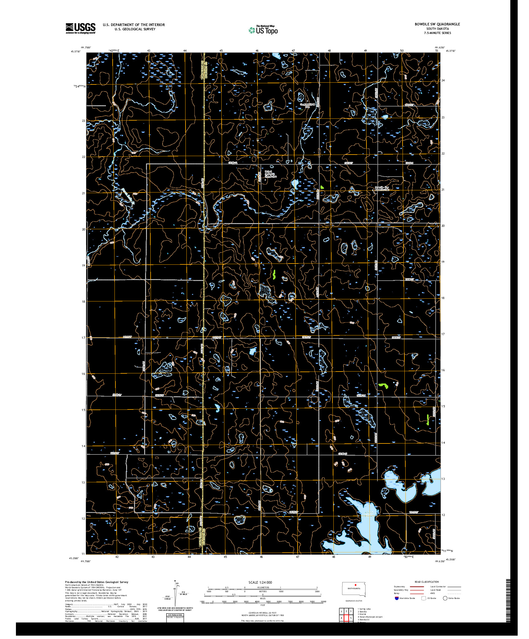 USGS US TOPO 7.5-MINUTE MAP FOR BOWDLE SW, SD 2021