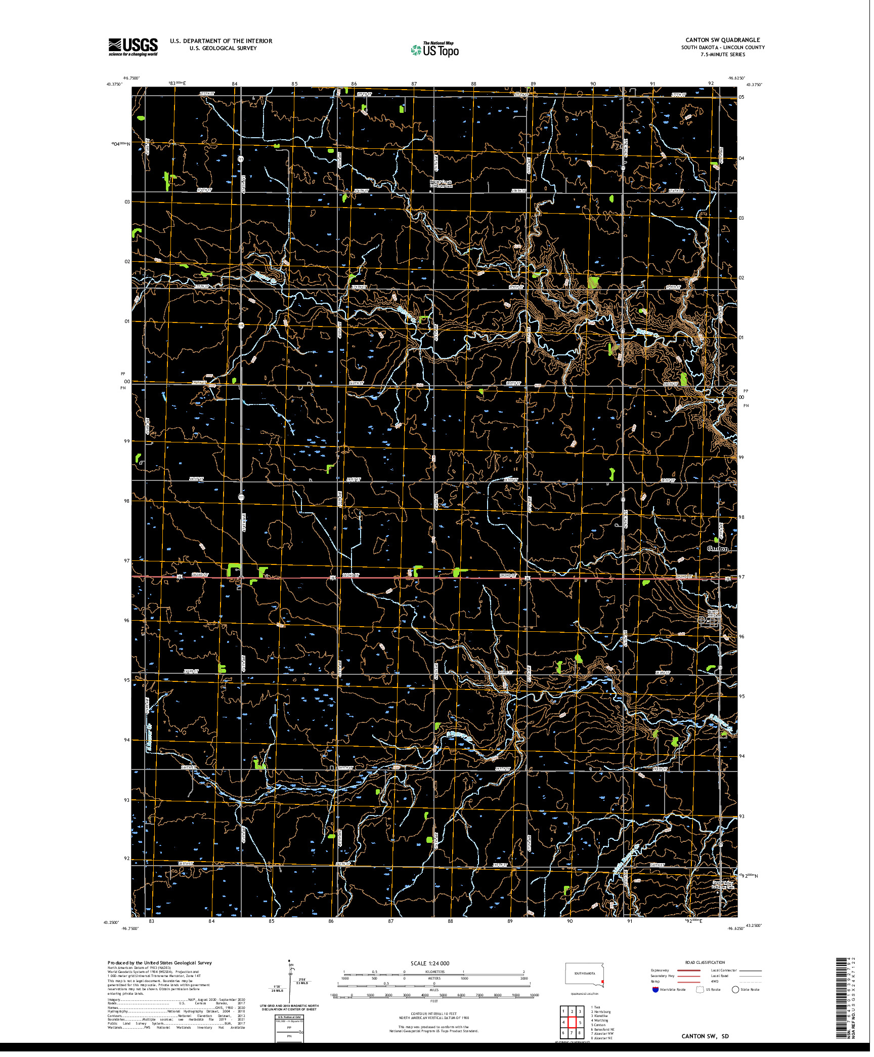 USGS US TOPO 7.5-MINUTE MAP FOR CANTON SW, SD 2021