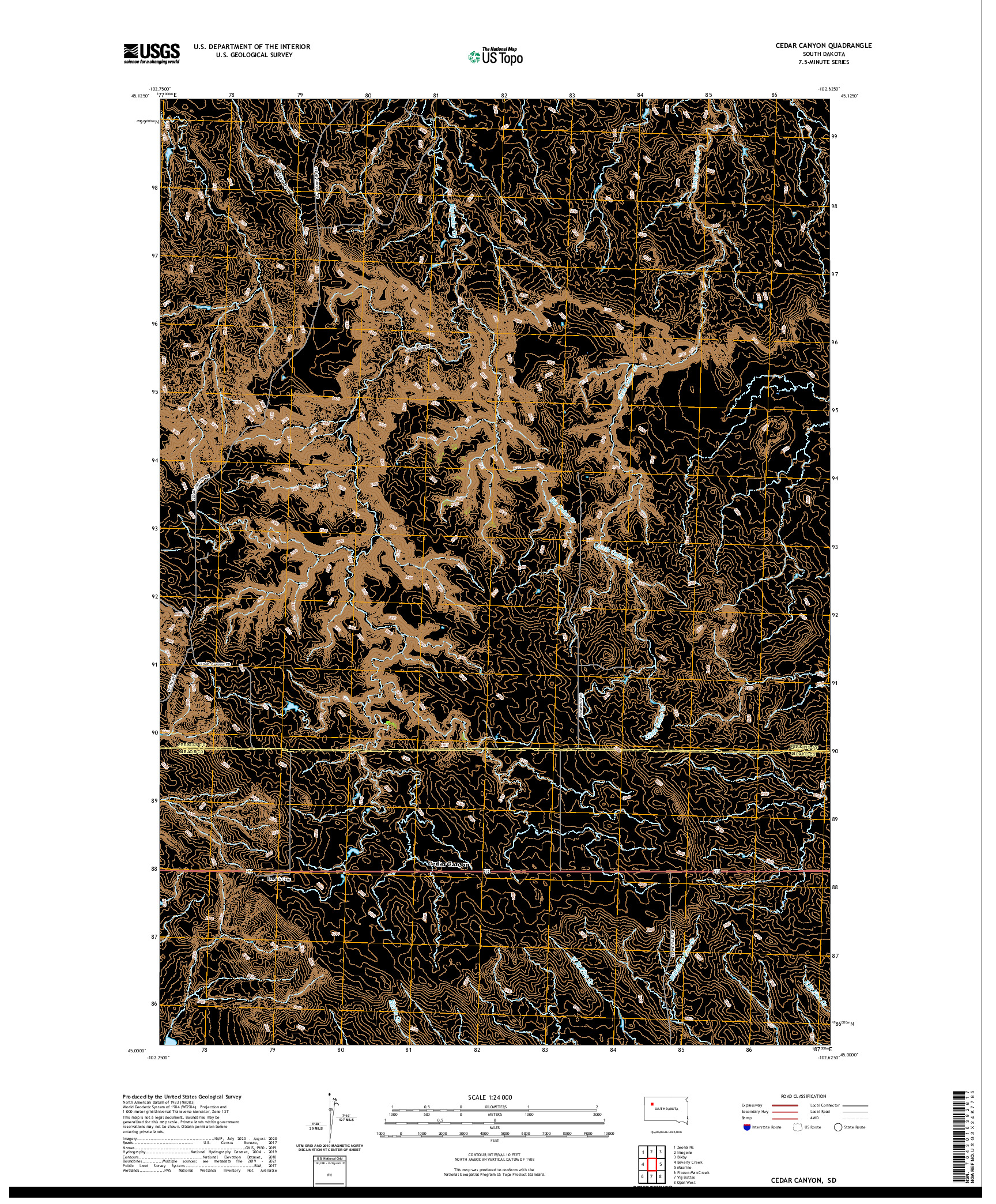 USGS US TOPO 7.5-MINUTE MAP FOR CEDAR CANYON, SD 2021