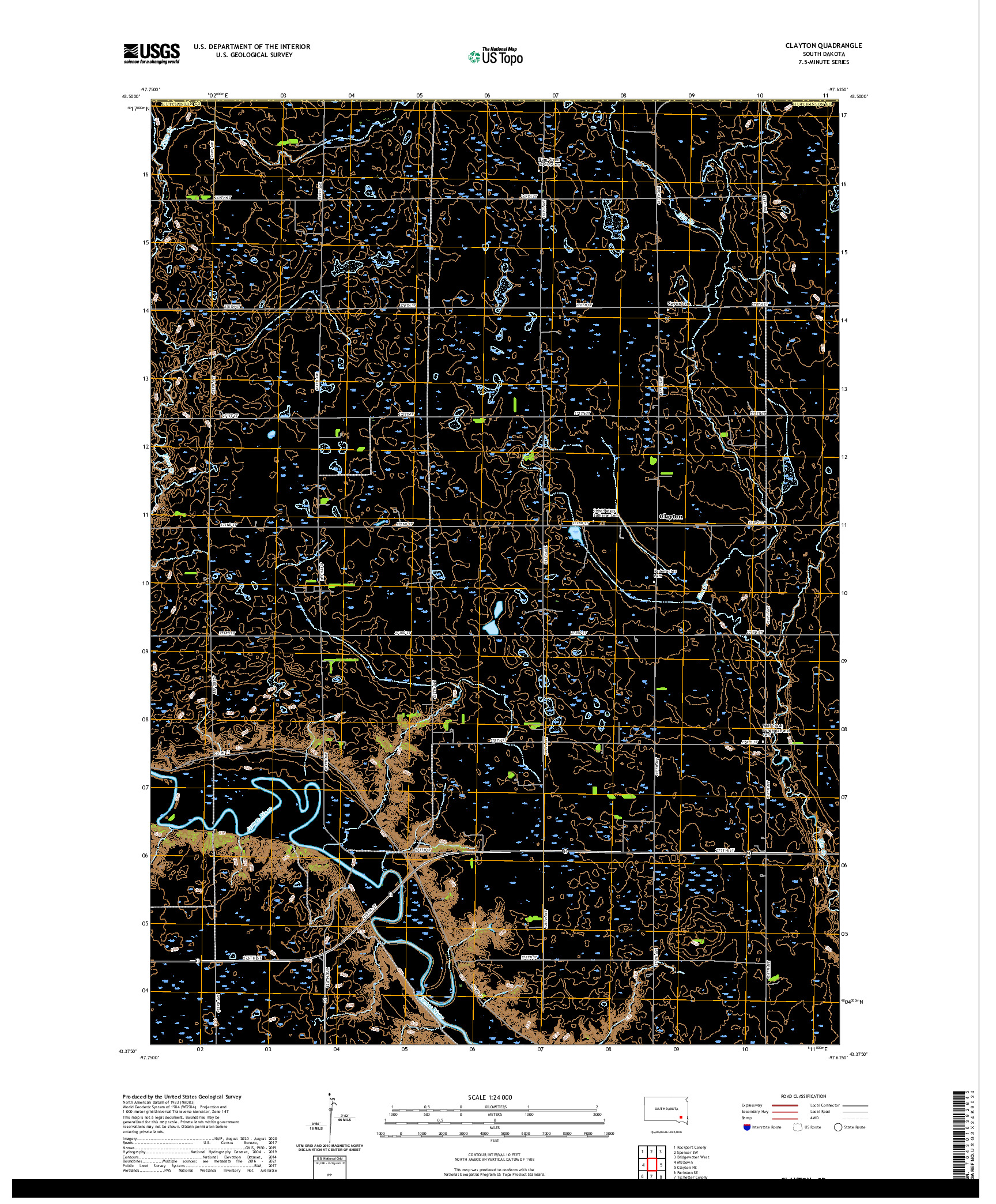 USGS US TOPO 7.5-MINUTE MAP FOR CLAYTON, SD 2021