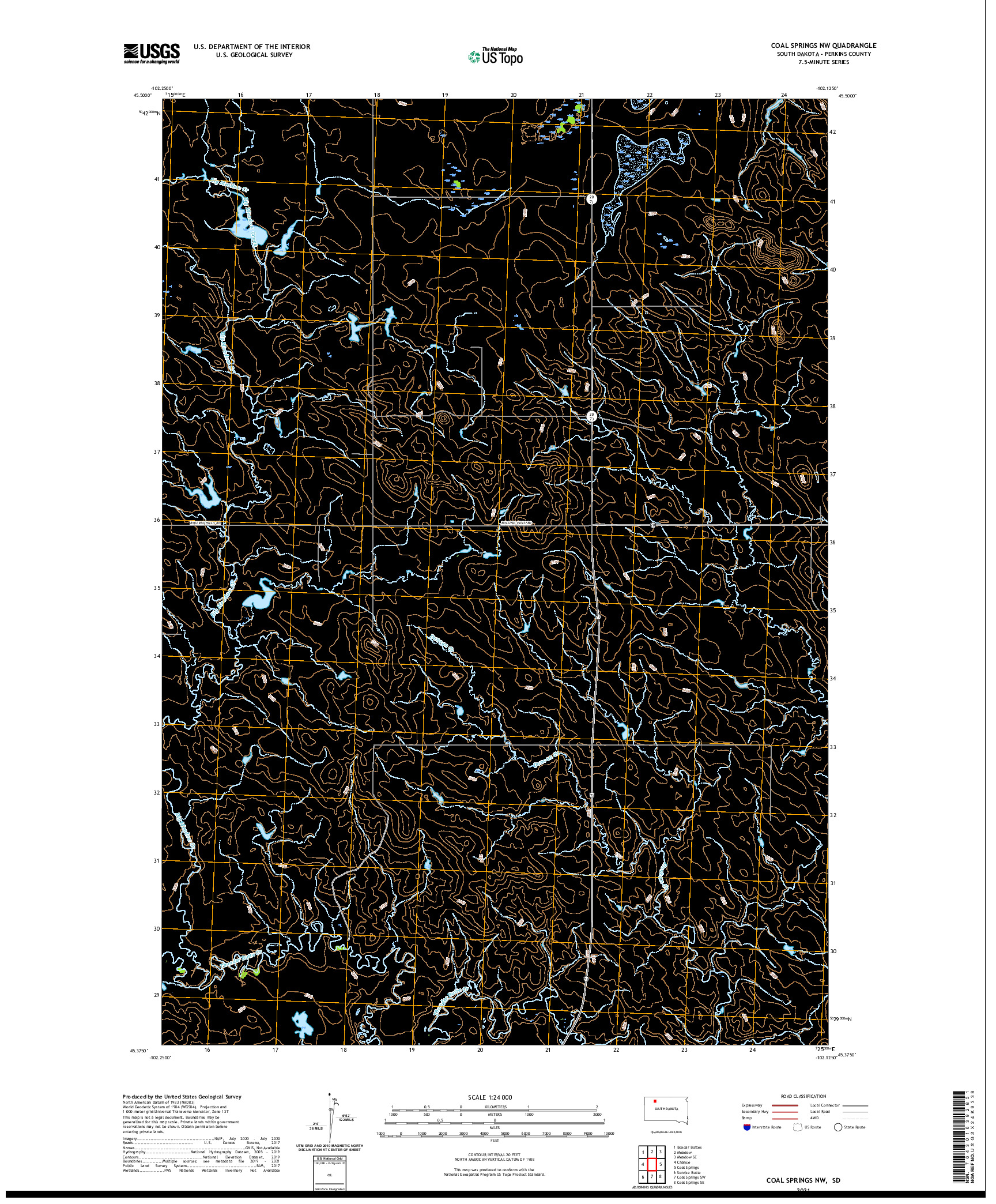 USGS US TOPO 7.5-MINUTE MAP FOR COAL SPRINGS NW, SD 2021