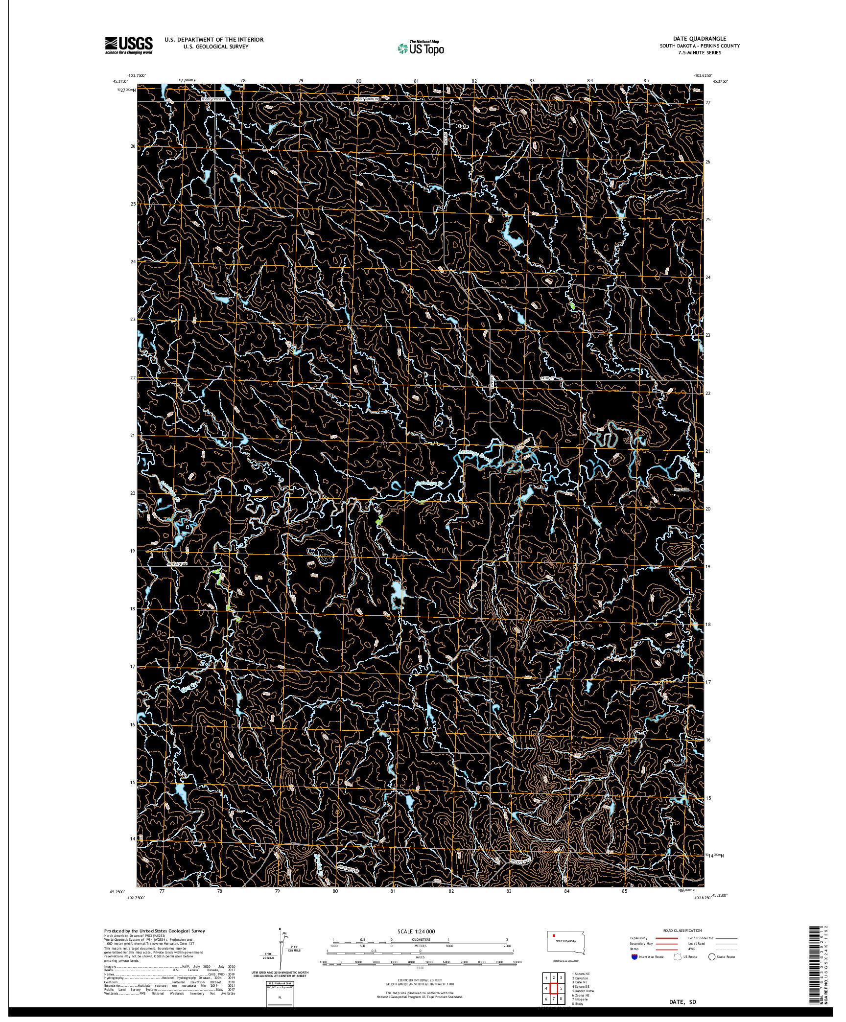 USGS US TOPO 7.5-MINUTE MAP FOR DATE, SD 2021