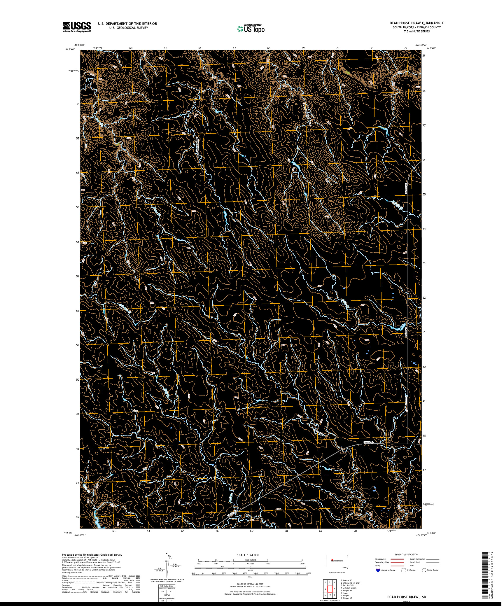 USGS US TOPO 7.5-MINUTE MAP FOR DEAD HORSE DRAW, SD 2021