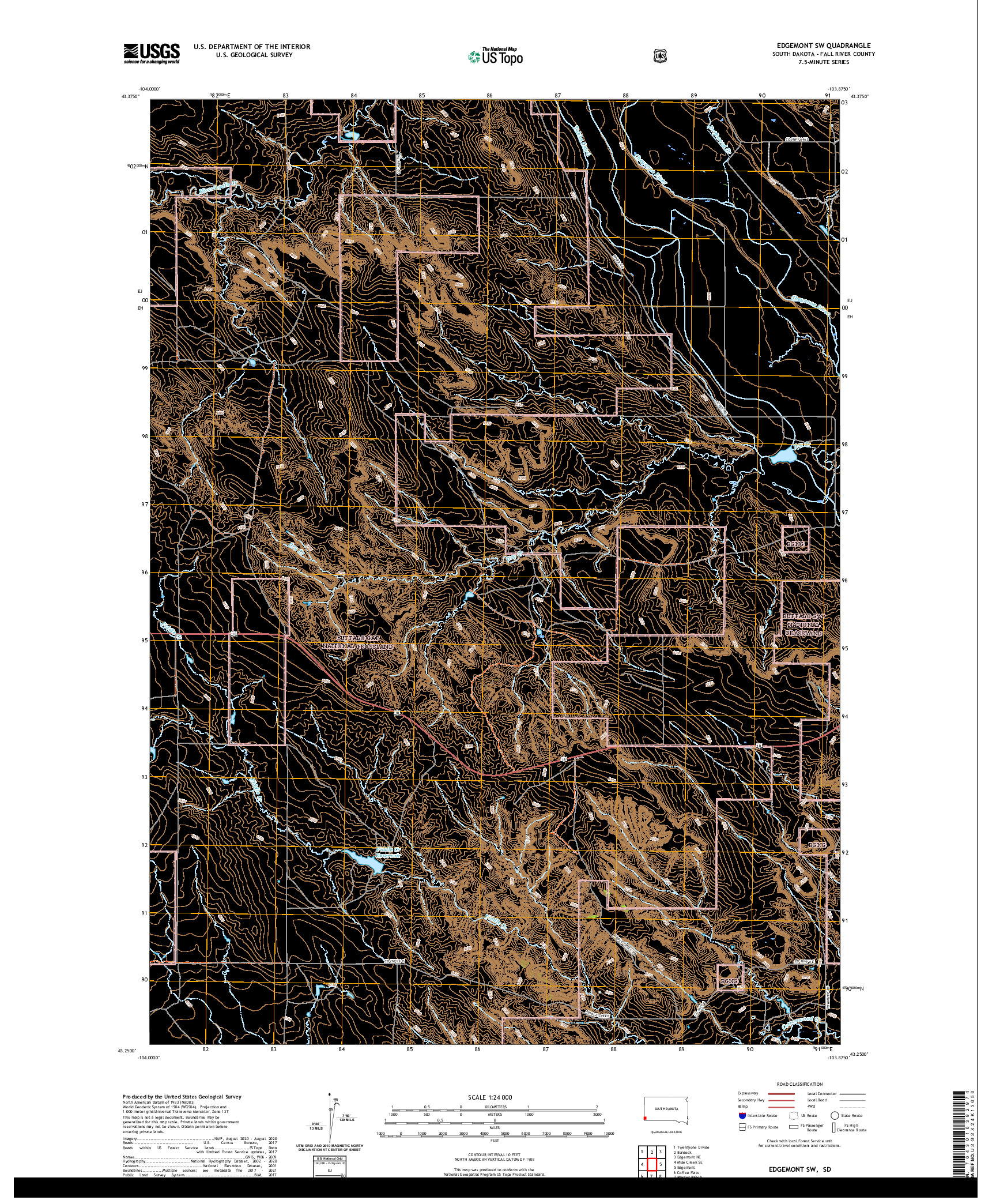 USGS US TOPO 7.5-MINUTE MAP FOR EDGEMONT SW, SD 2021