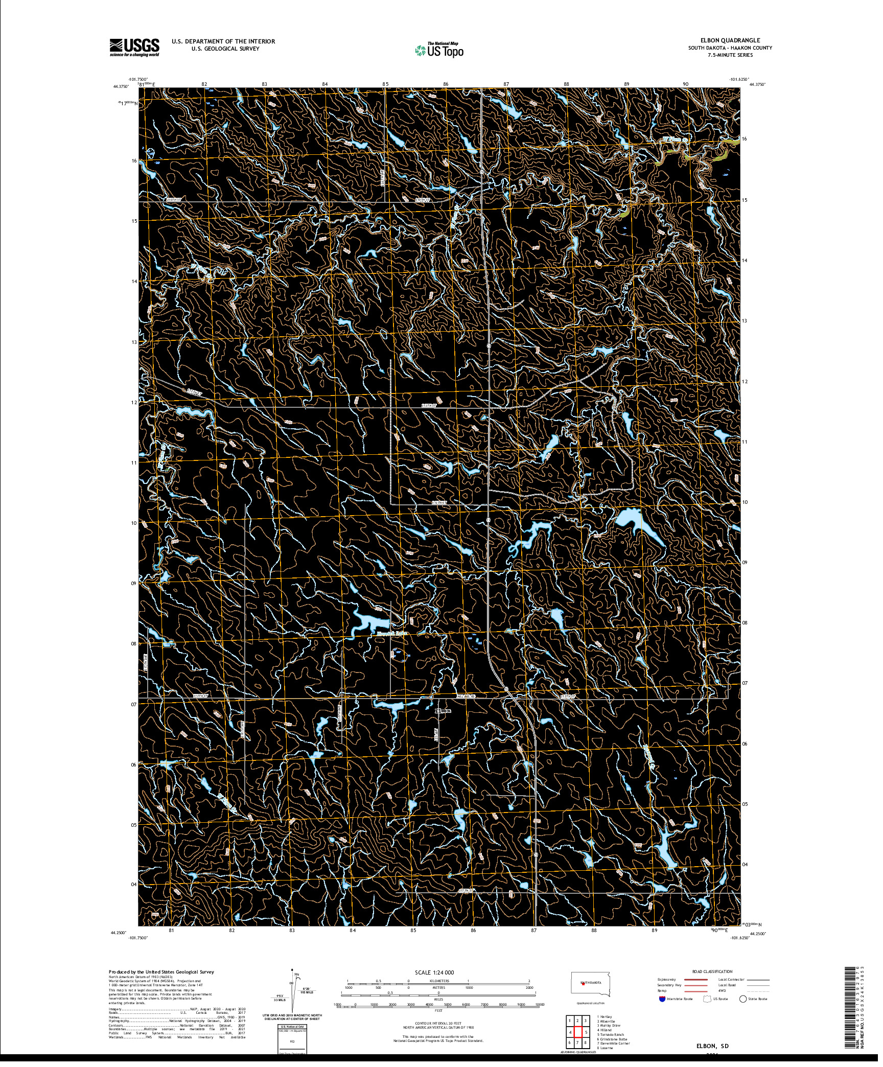 USGS US TOPO 7.5-MINUTE MAP FOR ELBON, SD 2021