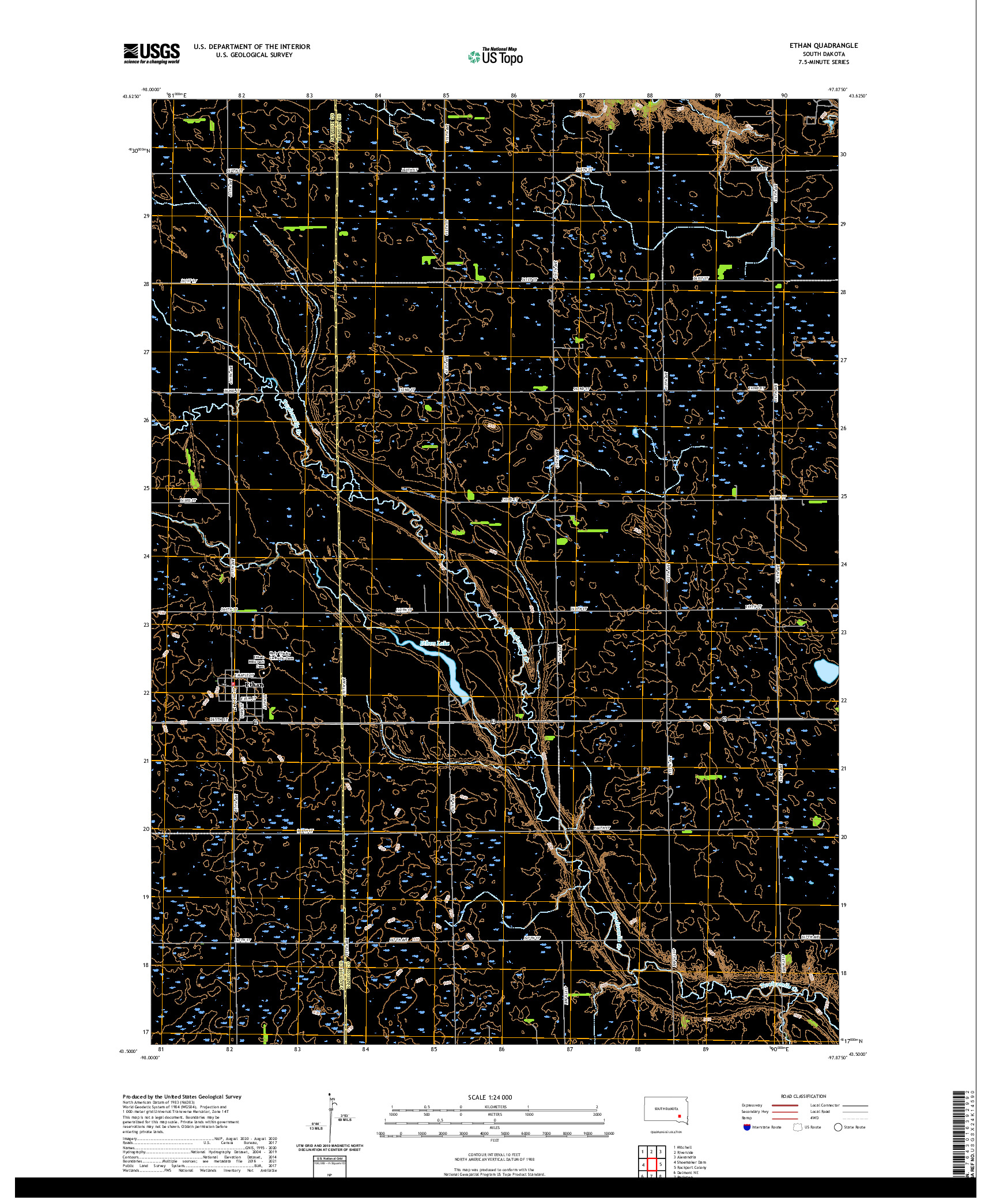 USGS US TOPO 7.5-MINUTE MAP FOR ETHAN, SD 2021