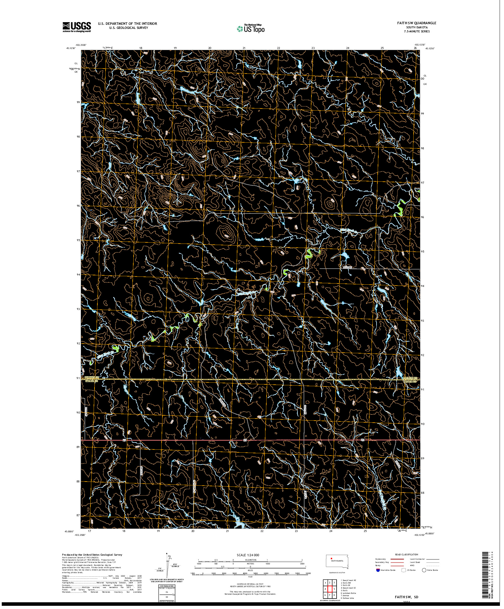 USGS US TOPO 7.5-MINUTE MAP FOR FAITH SW, SD 2021