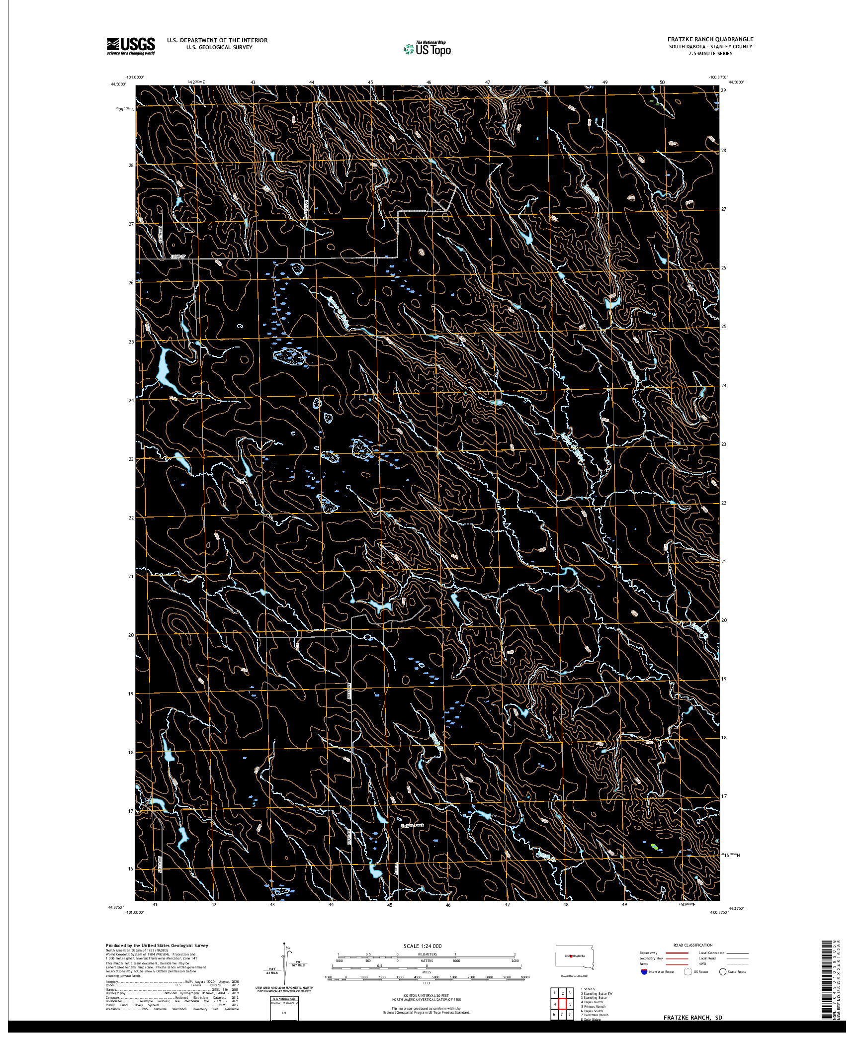 USGS US TOPO 7.5-MINUTE MAP FOR FRATZKE RANCH, SD 2021