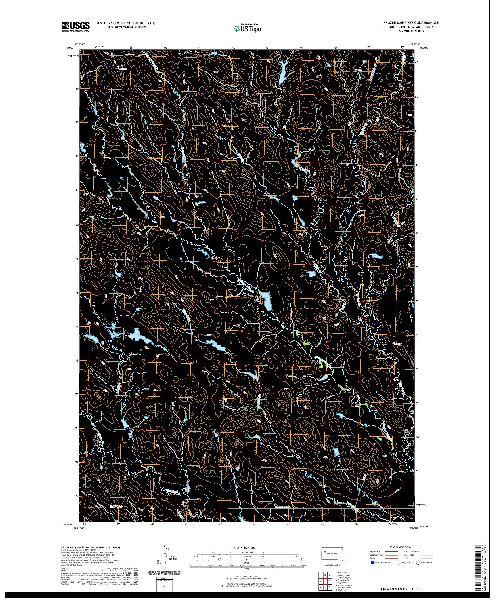 USGS US TOPO 7.5-MINUTE MAP FOR FROZEN MAN CREEK, SD 2021